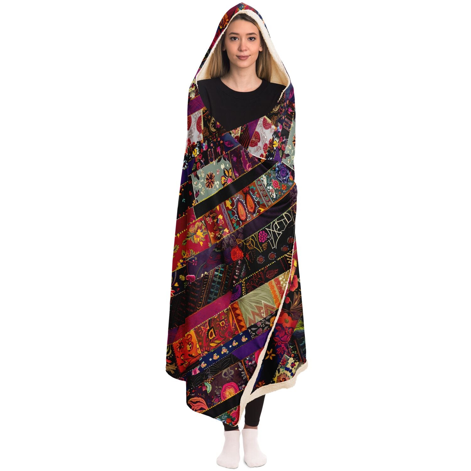 Boho patchwork pattern blanket hoodie