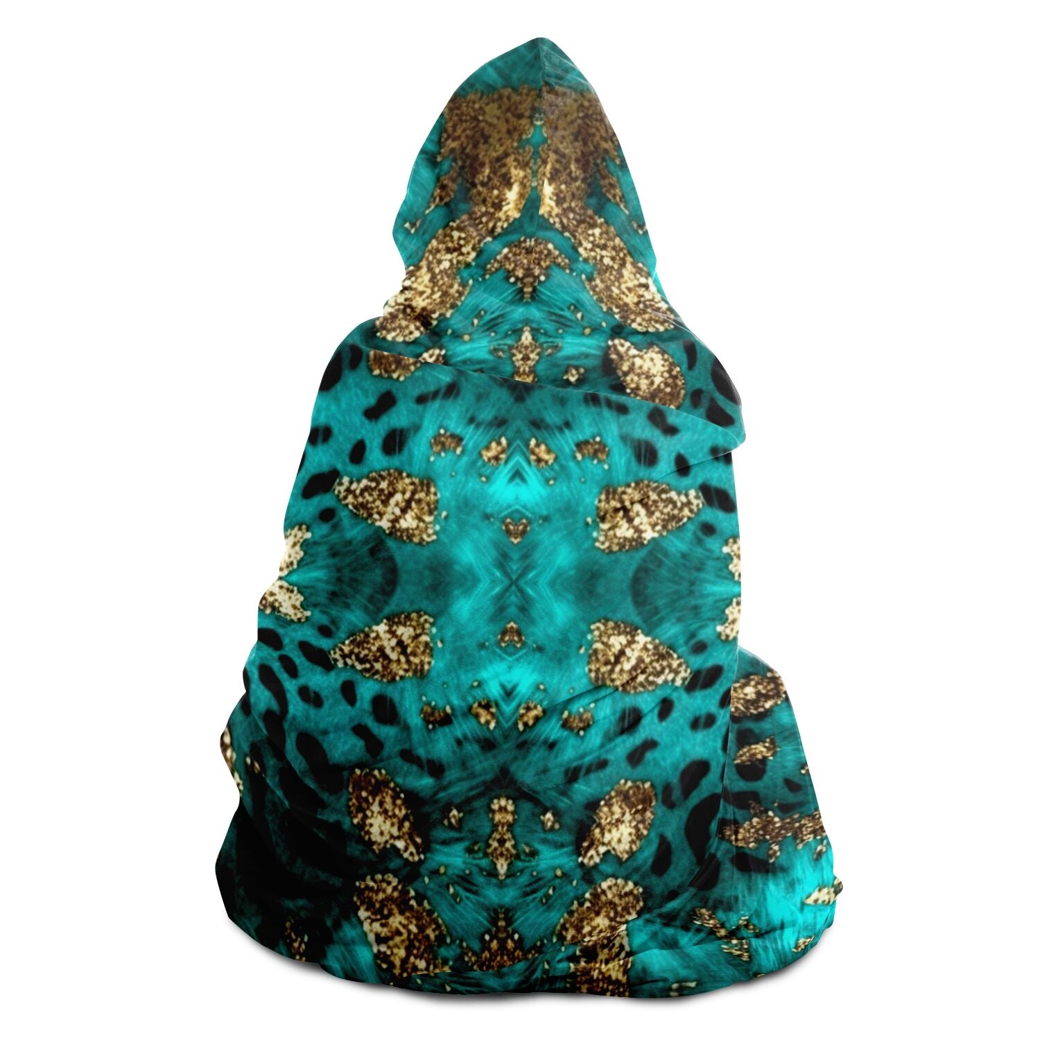 teal gold print luxury hooded blanket