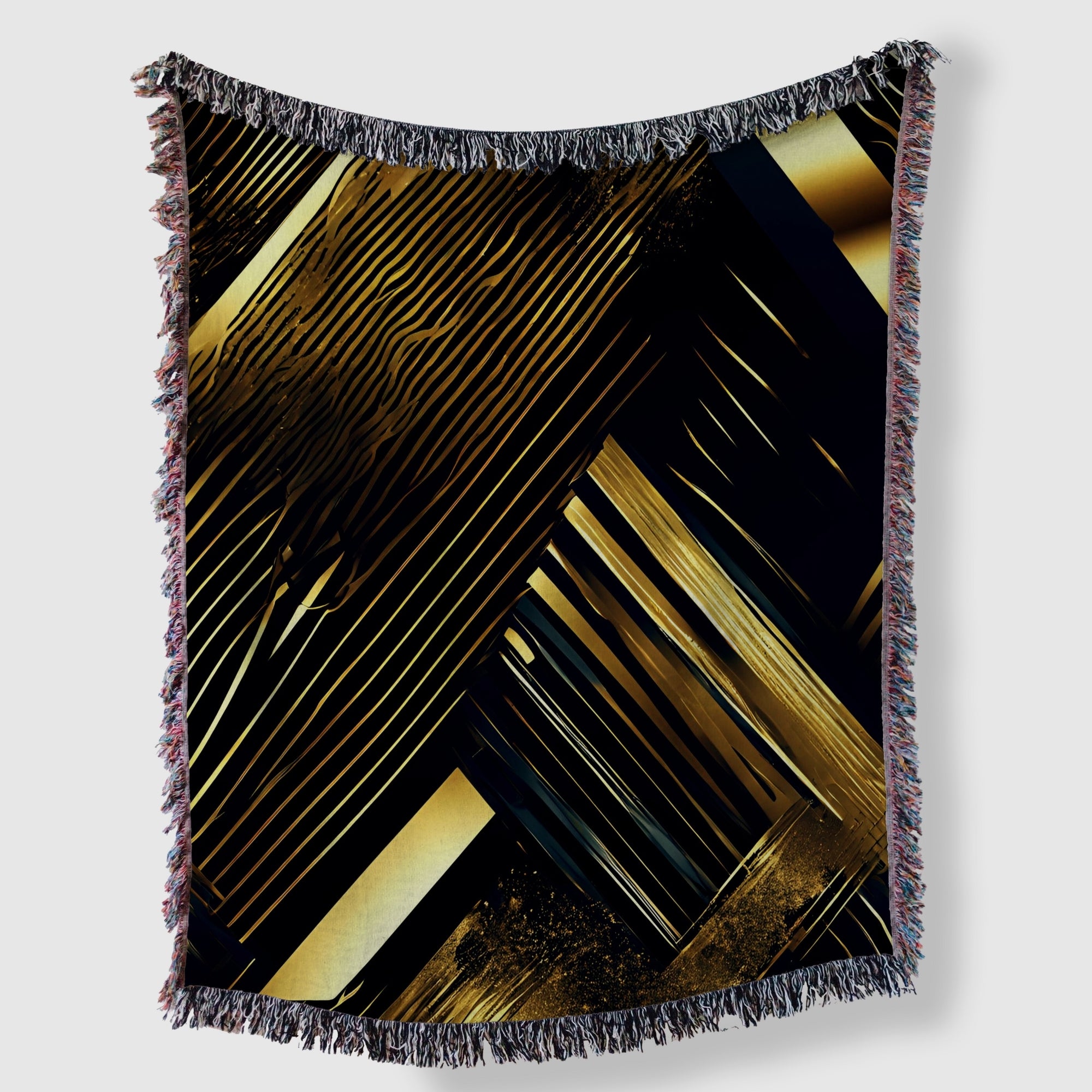 Abstract Black and Gold Woven Throw Blanket