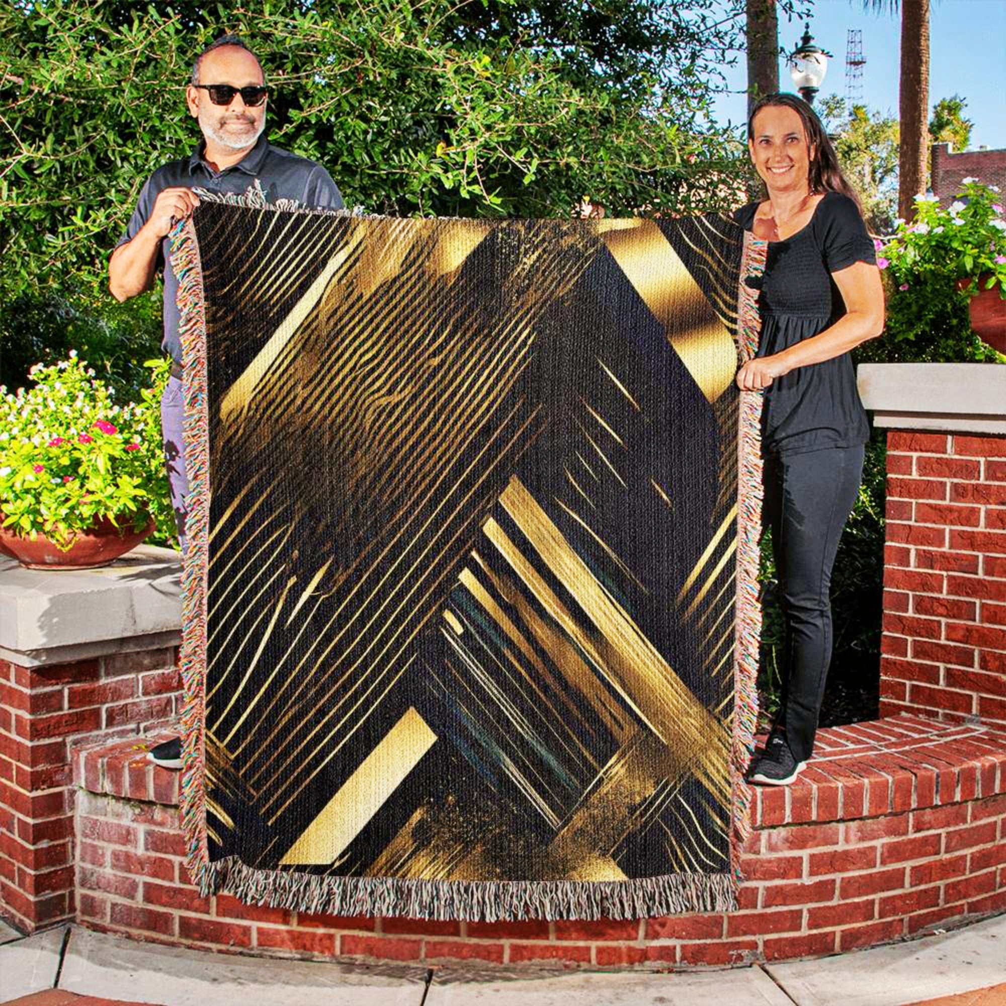 Abstract Black and Gold Woven Blanket Throw