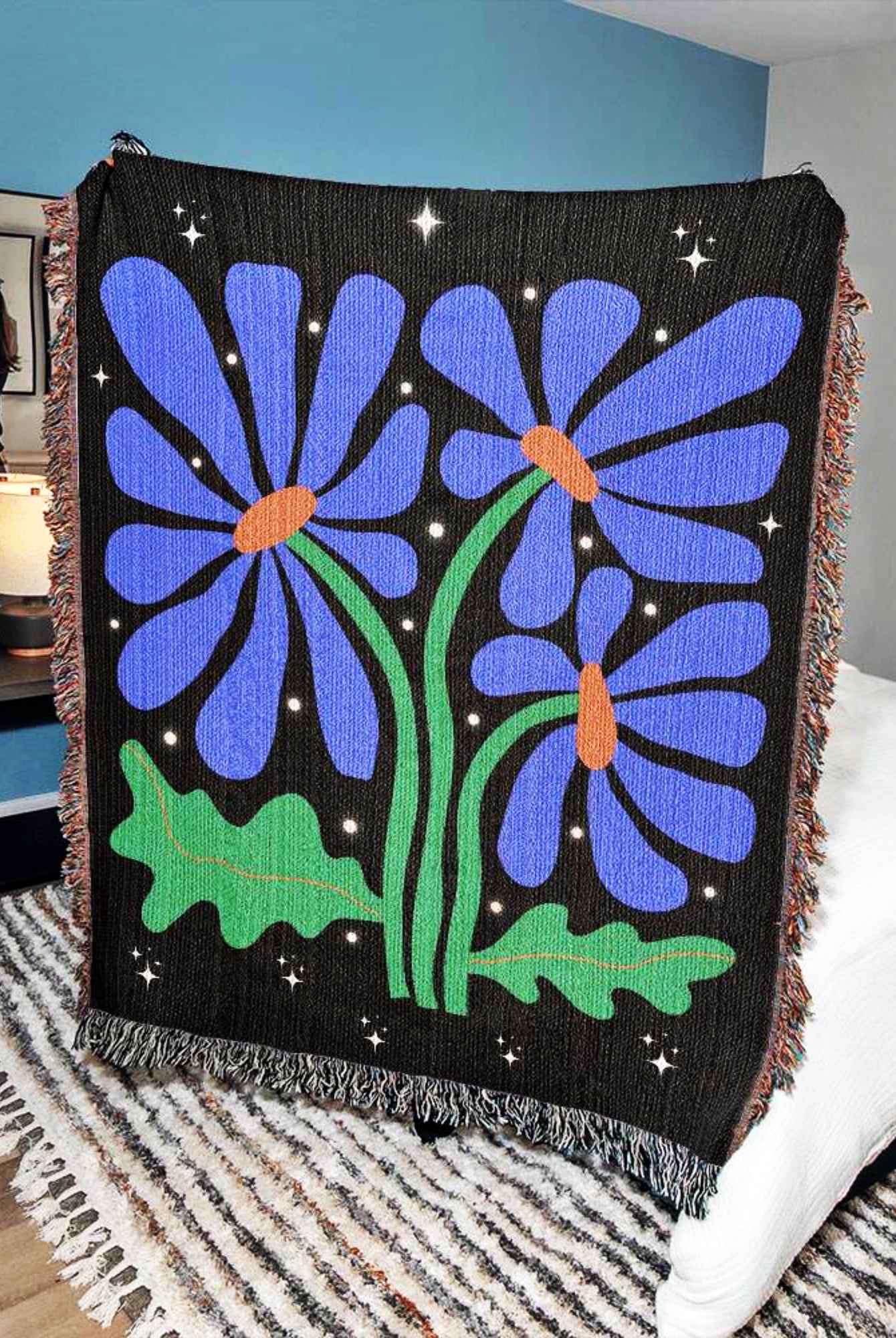 Abstract Daisy Retro Vintage Woven Blanket Throw