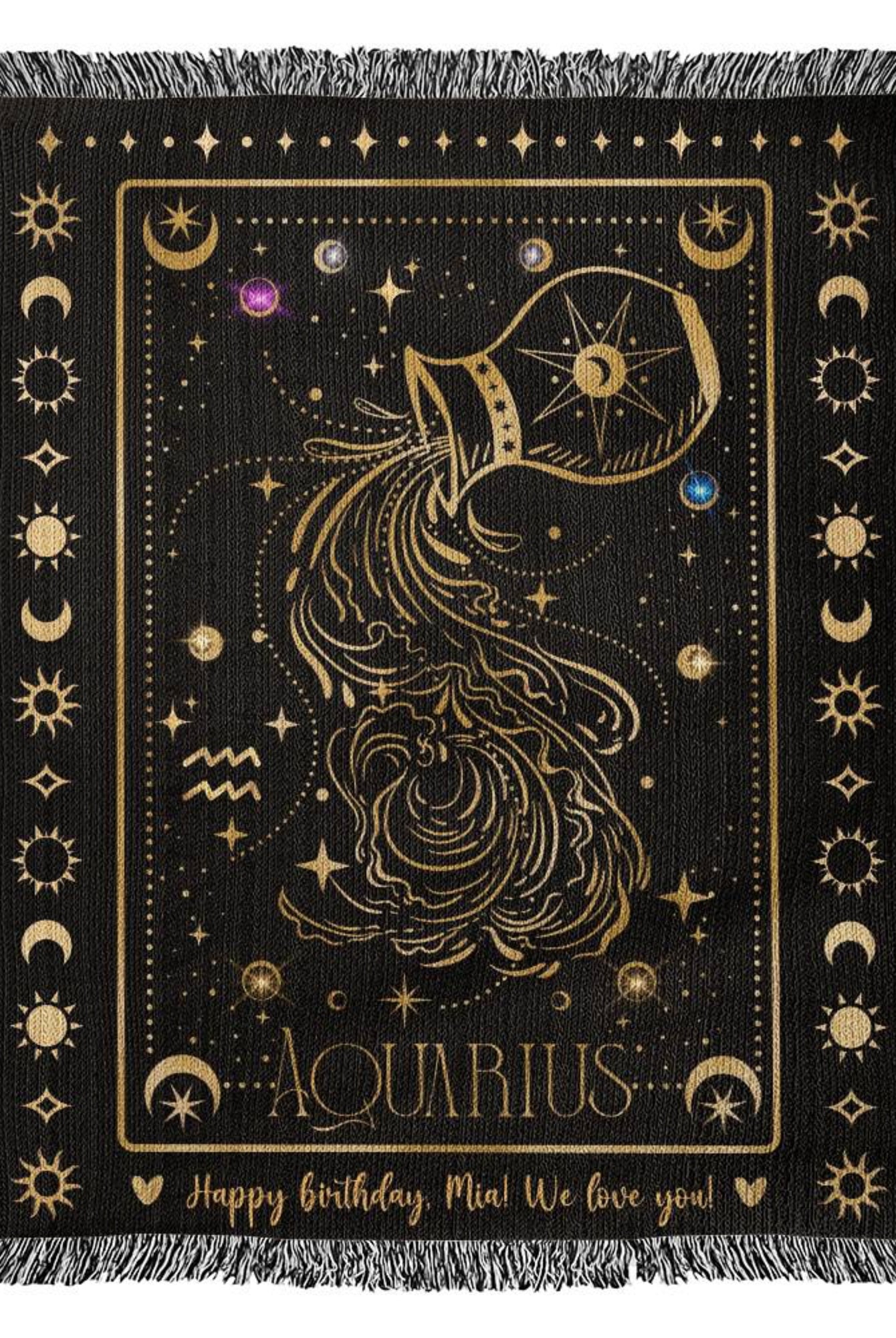 Personalized Aquarius Zodiac Birthday Gift Woven Throw Blanket