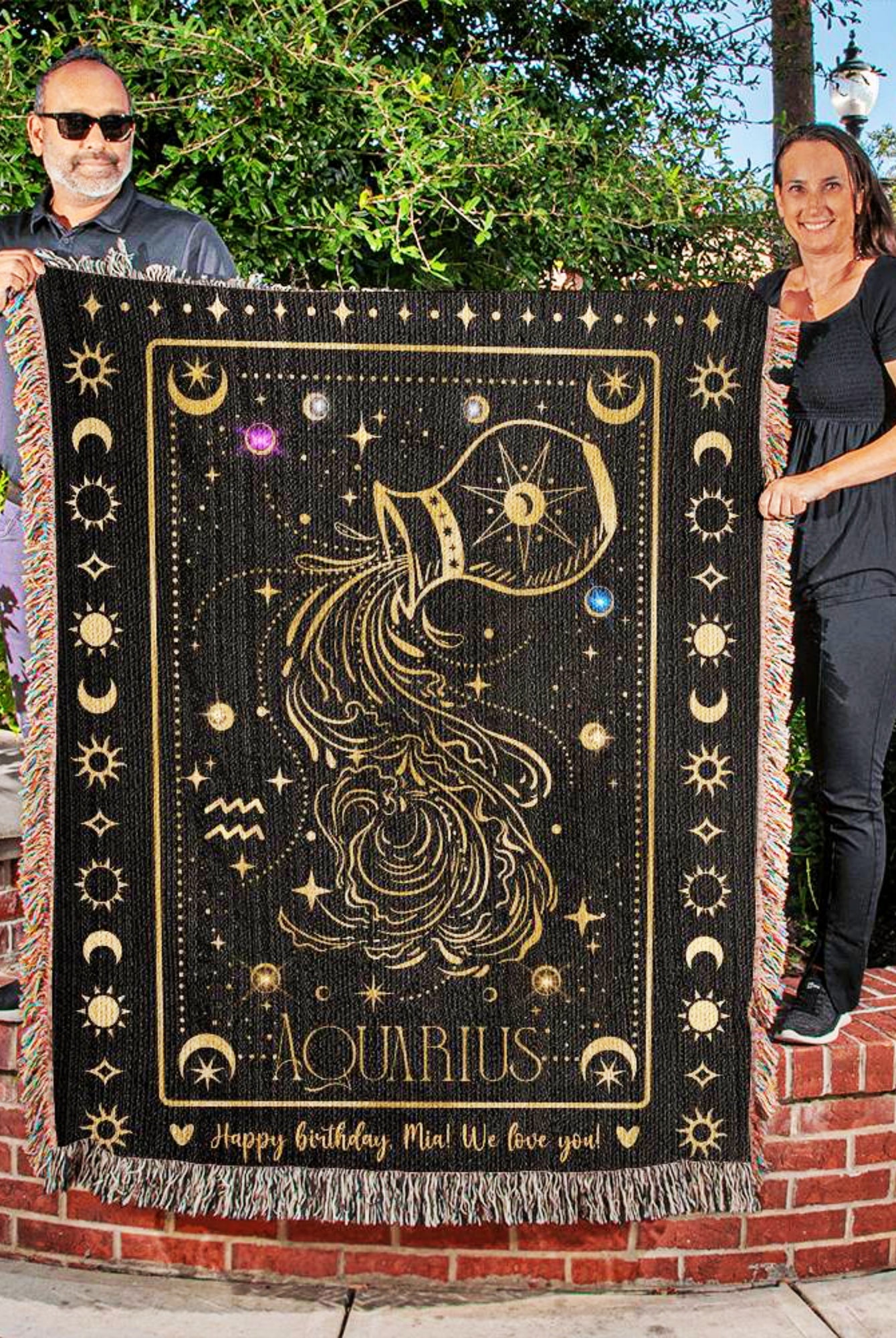 Personalized Aquarius Birthday Gift Woven Throw