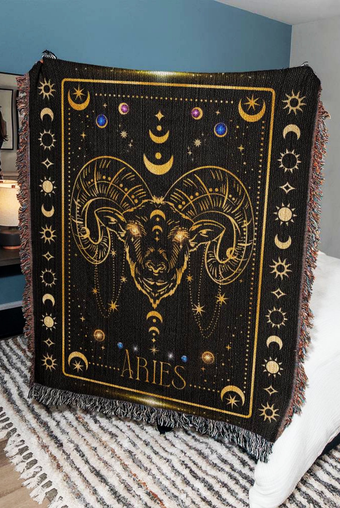 Aries Zodiac Cotton Woven Throw Blanket