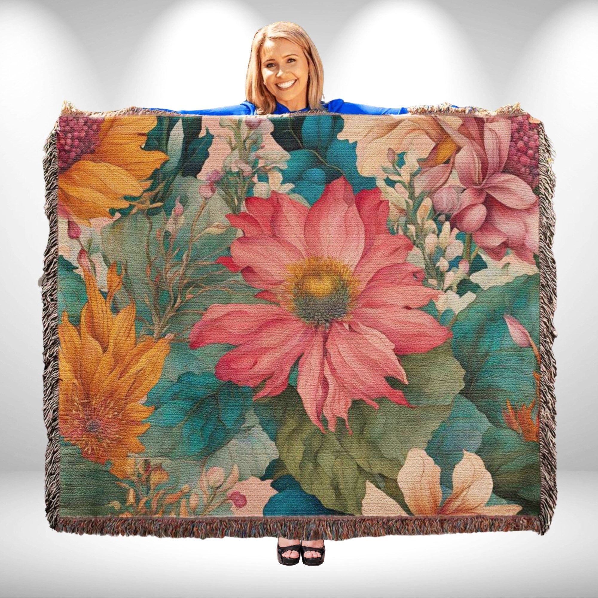 Boho Flowers Botanical Woven Blanket