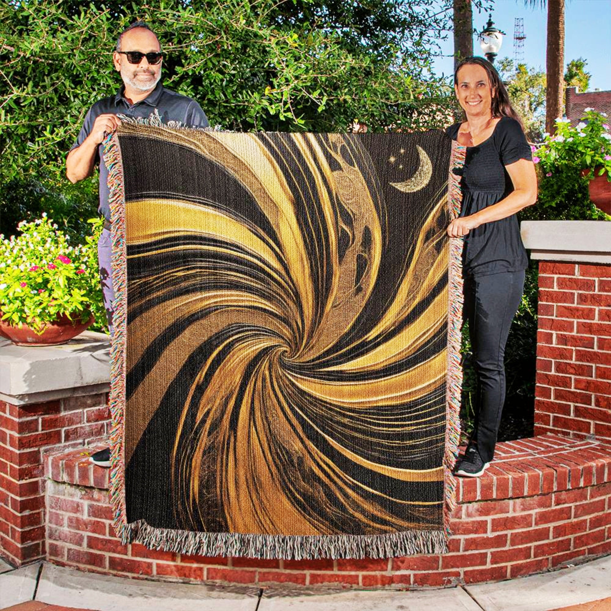 Abstract Black and Gold Woven Throw
