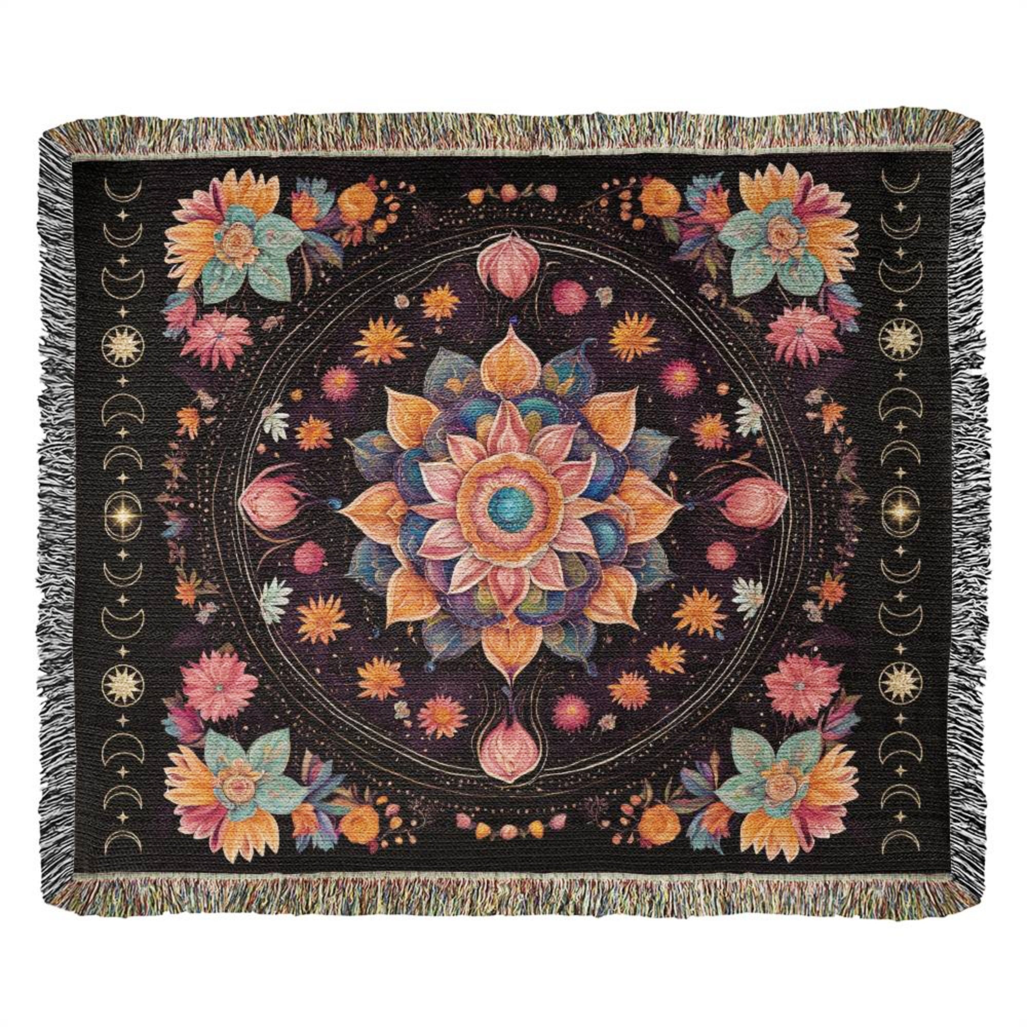 Boho Floral Mandala Woven Blanket