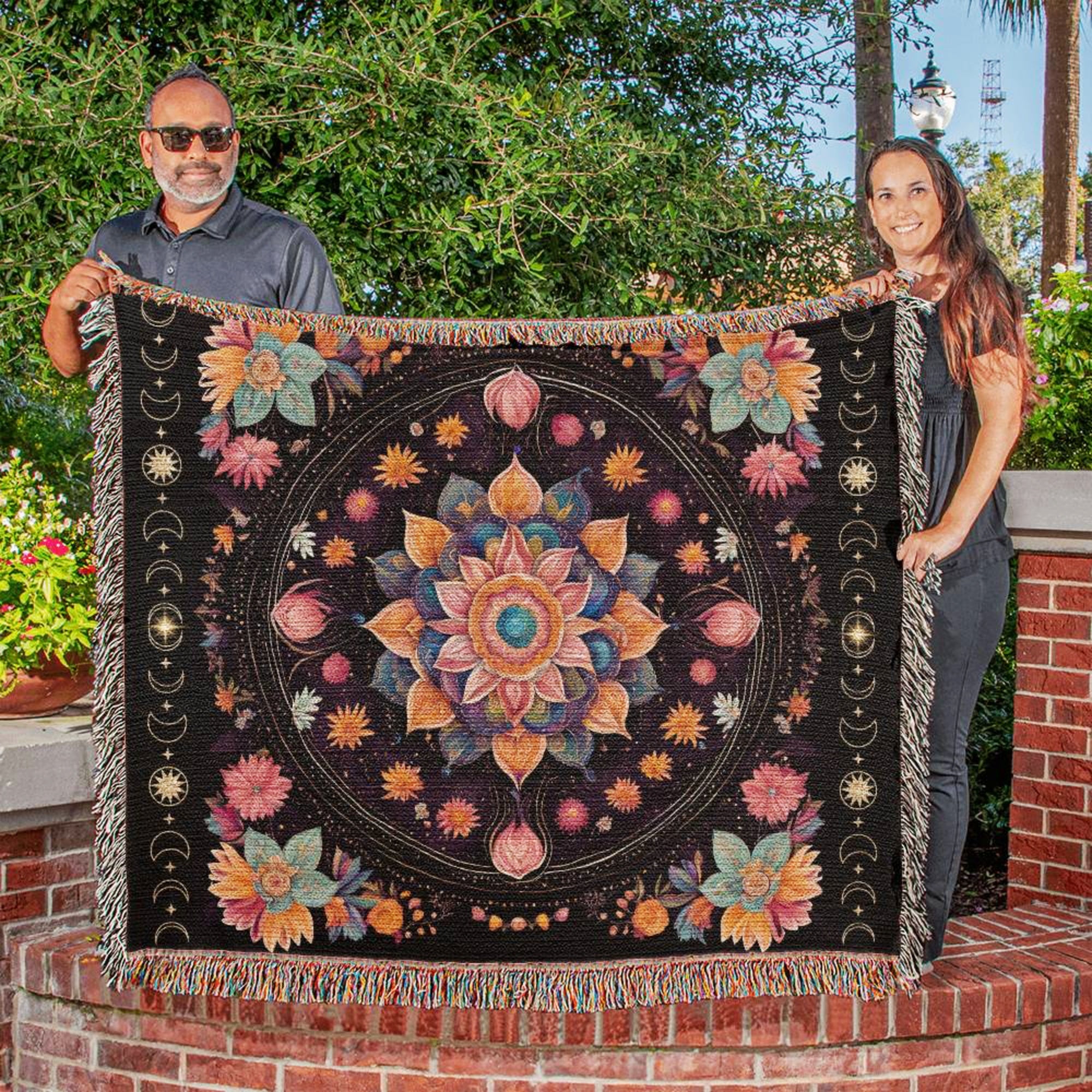 Boho Floral Mandala Tapestry Blanket