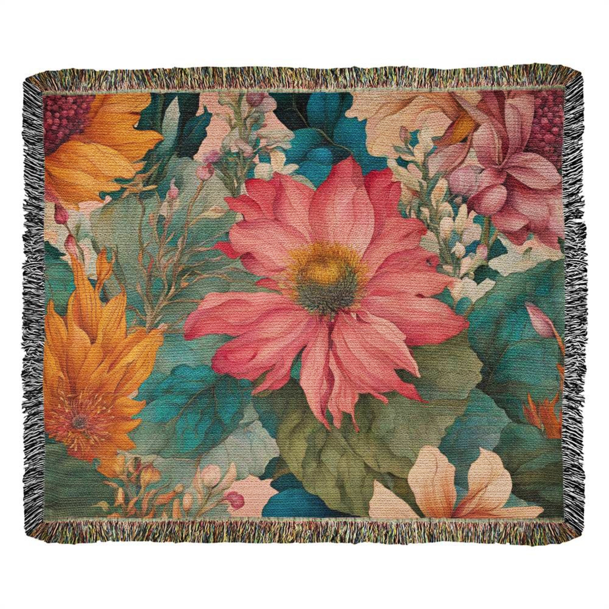 Boho Flowers Woven Blanket