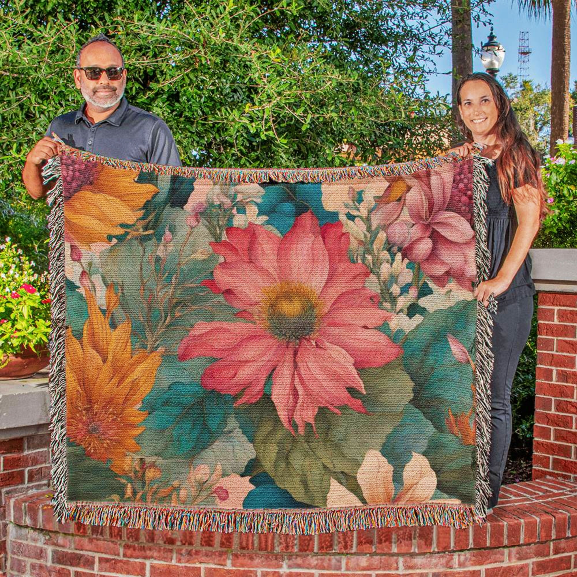 Boho Flowers Botanical Woven Blanket