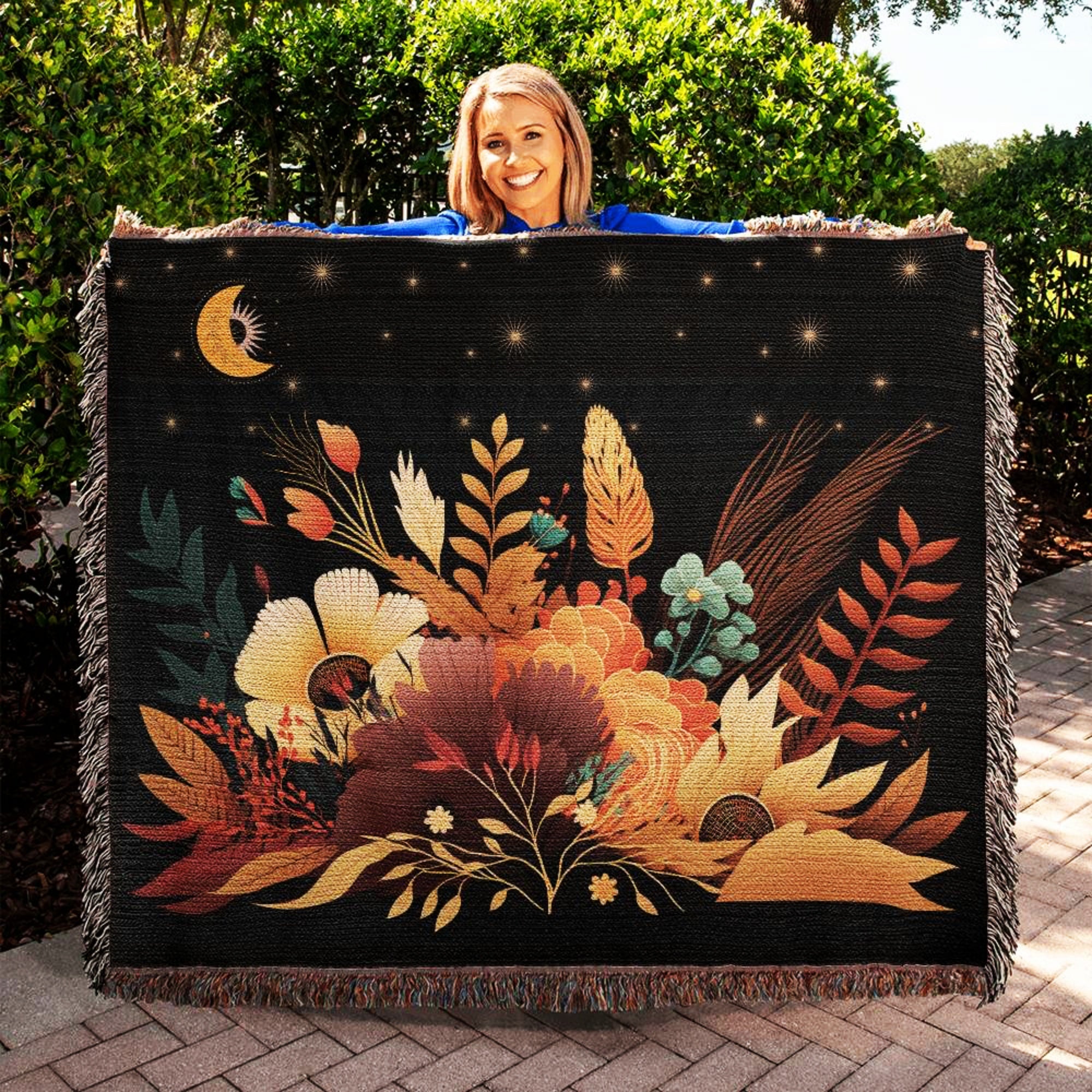 BOHO Flowers Woven Blanket Throw