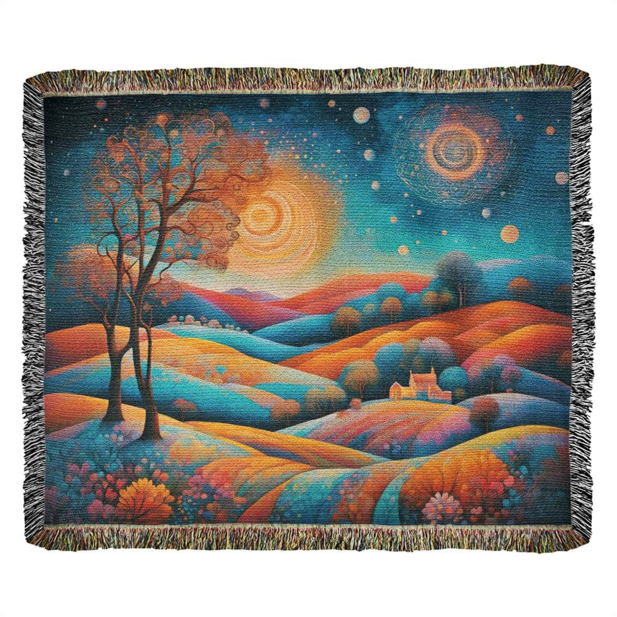 Boho Magical Landscape Woven Tapestry Blanket Throw