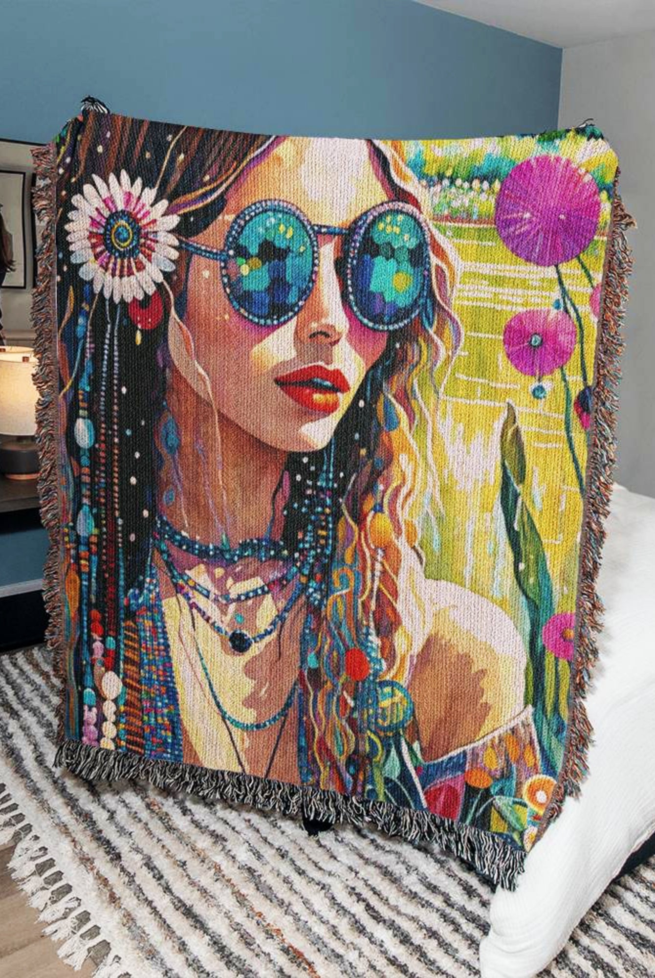 Bohemian Woman Art Woven Throw Blanket