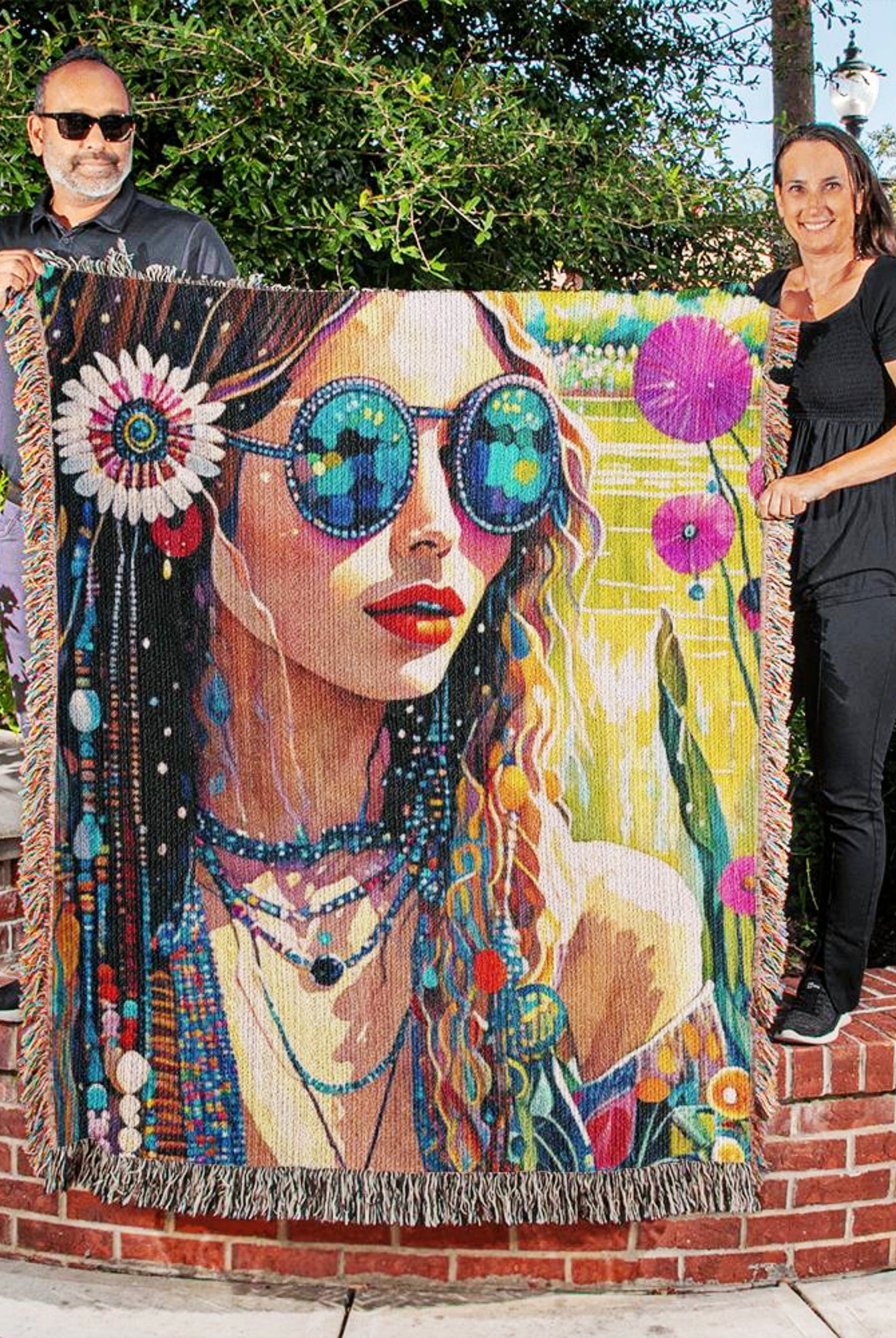 Boho Woman Art Woven Throw Blanket