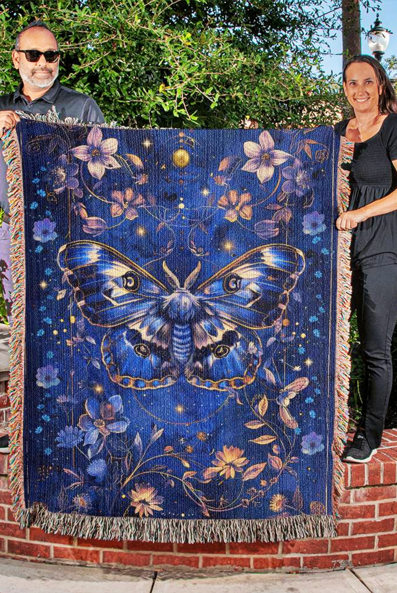 Vintage Celestial Moth Custom Woven Throw Blanket