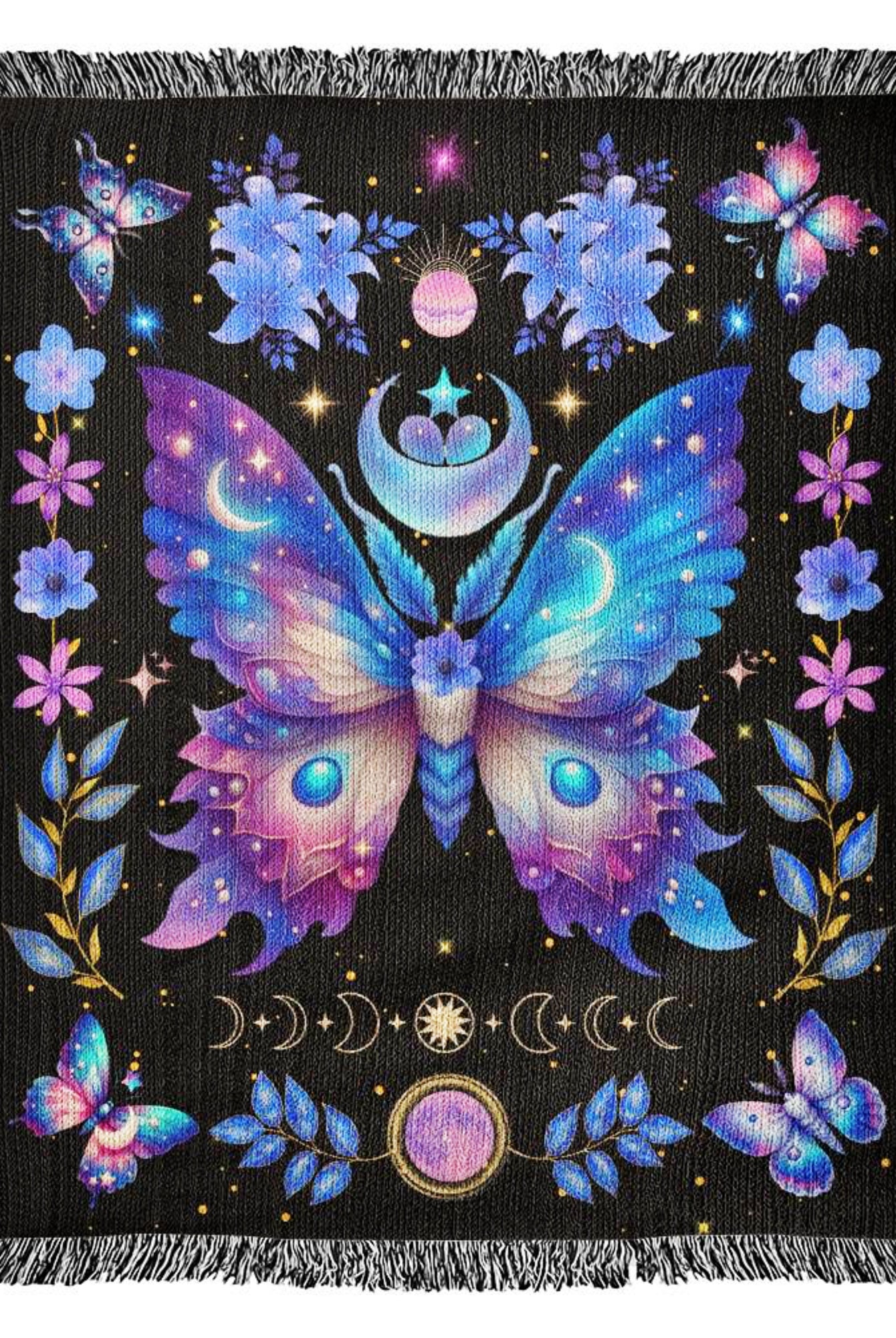 Celestial Moth Woven Throw Blanket