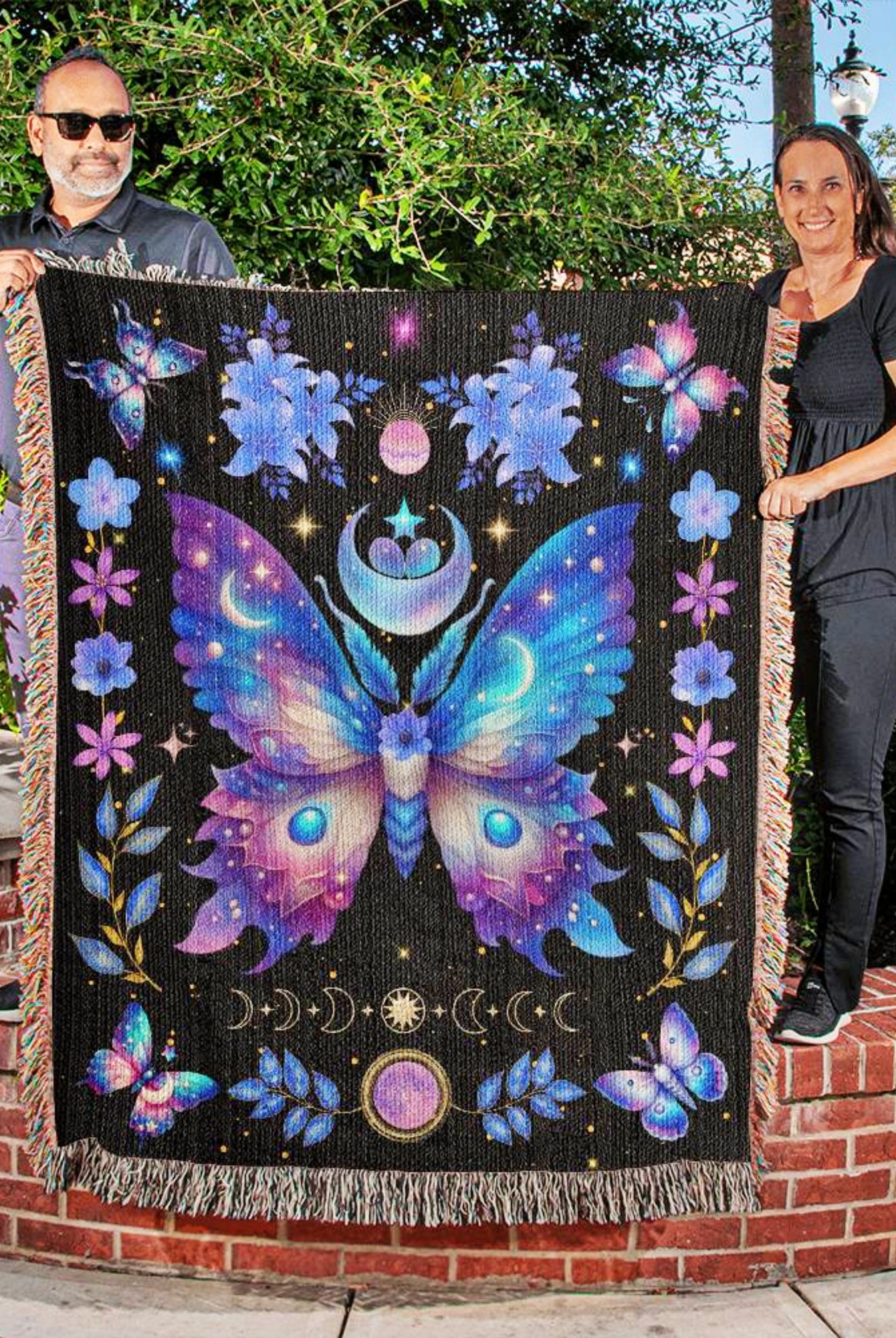 Celestial Moth Floral Throw Blanket