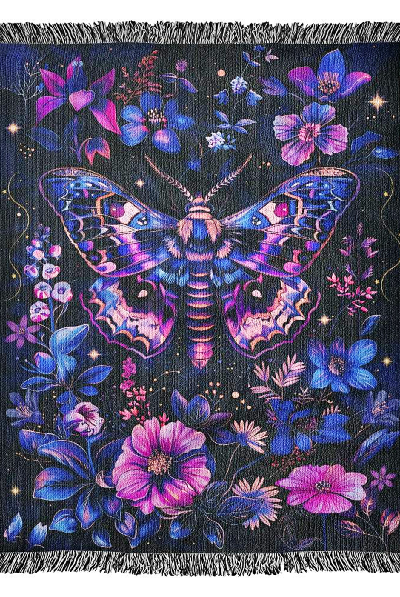 Celestial Moth Floral Dark Academia Woven Throw Blanket