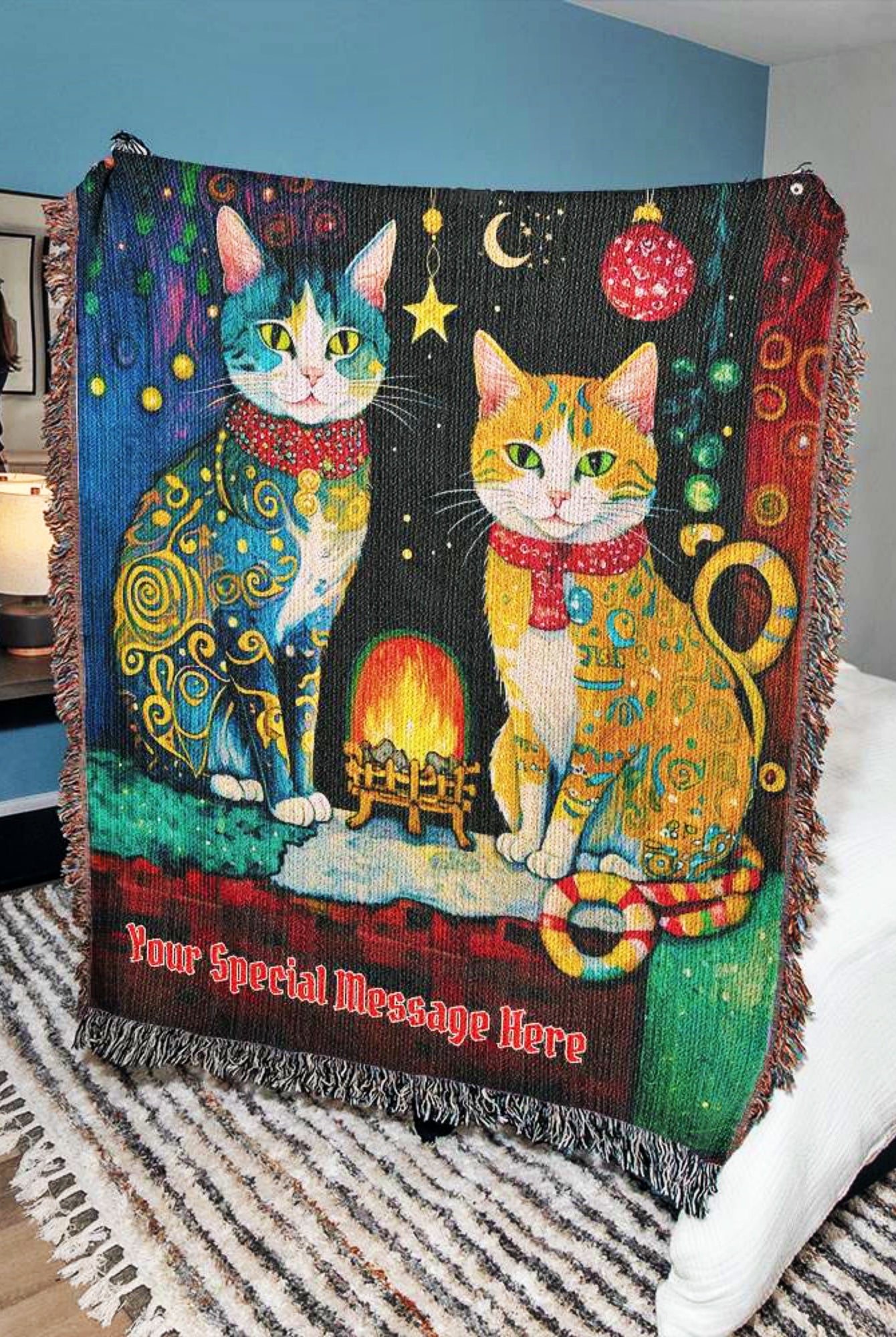 Christmas Cats Custom Woven Throw Blanket