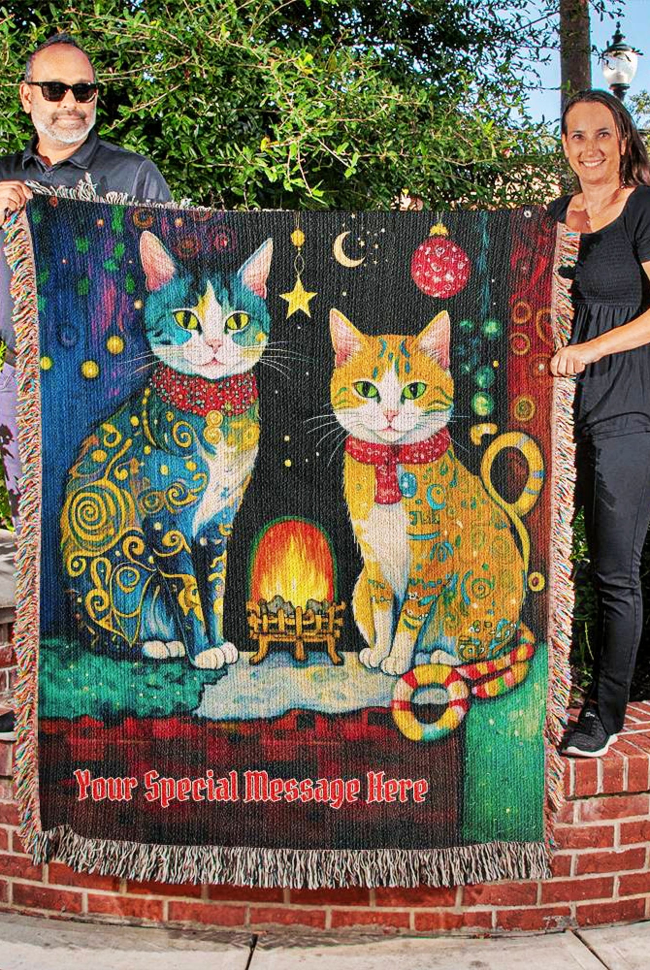 Christmas gift for Mom Cats Custom Woven Throw Blanket