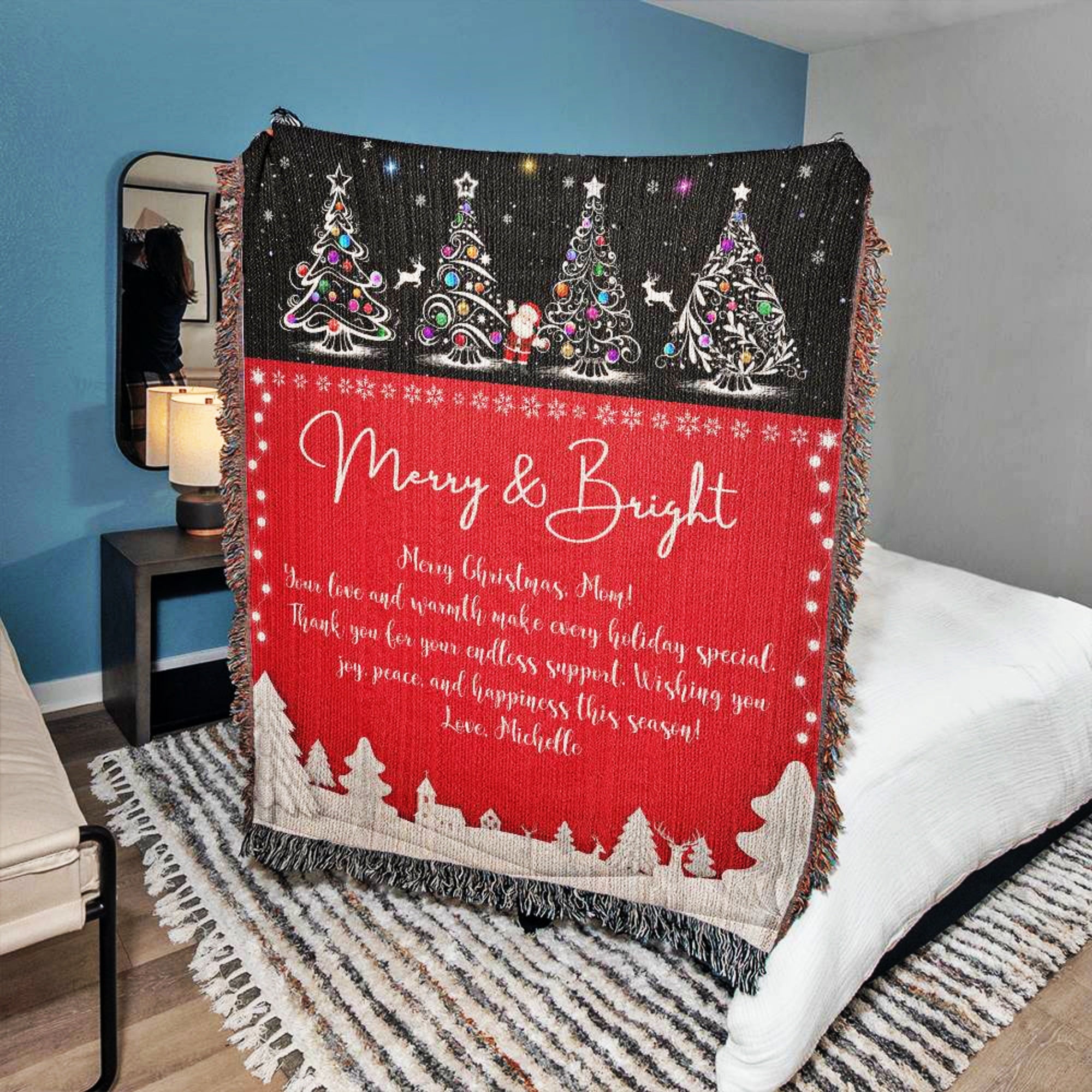 Personalized Christmas Gift Woven Blanket