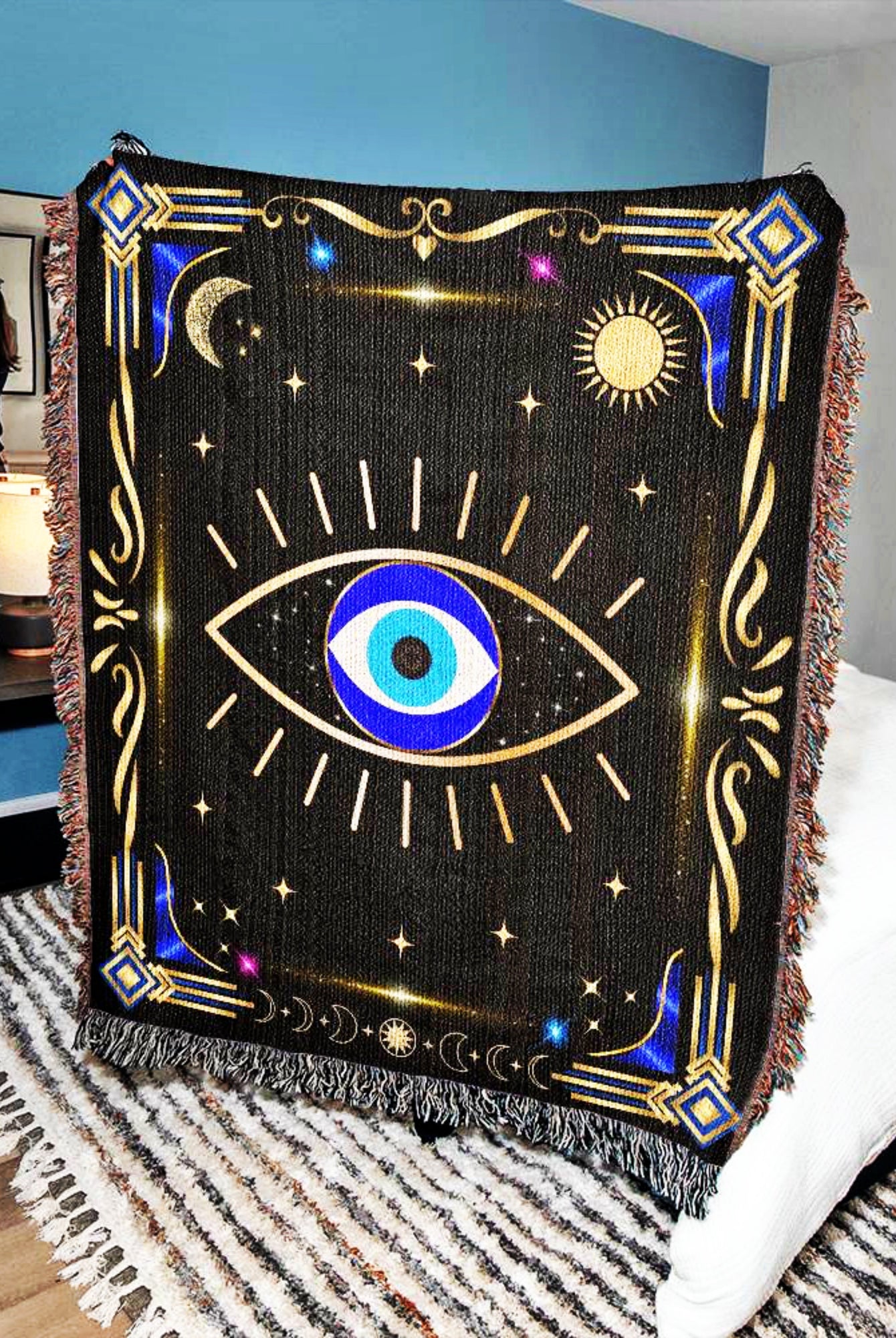 Turkish Evil Eye Woven Blanket