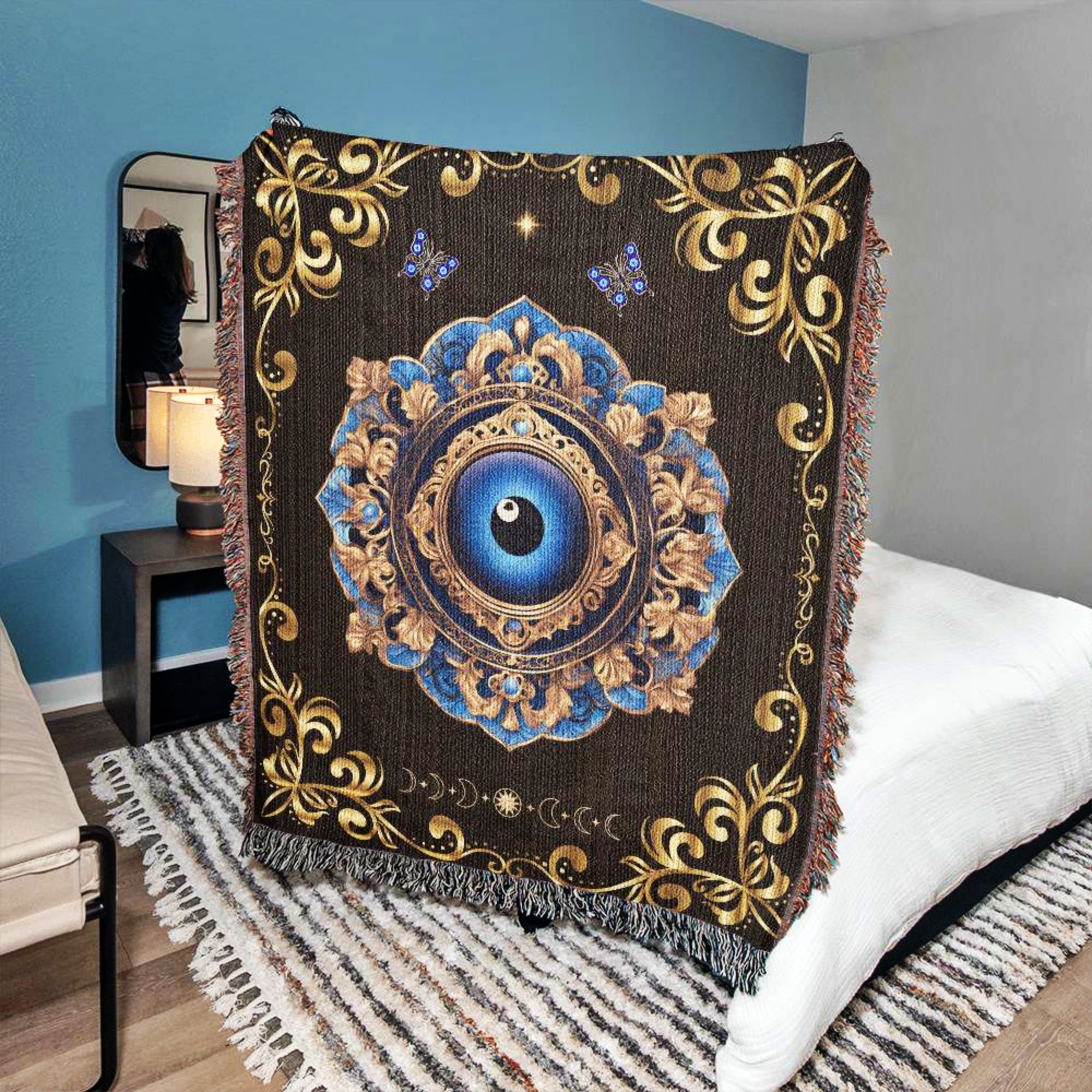 Evil Eye Woven Tapestry Blanket Throw