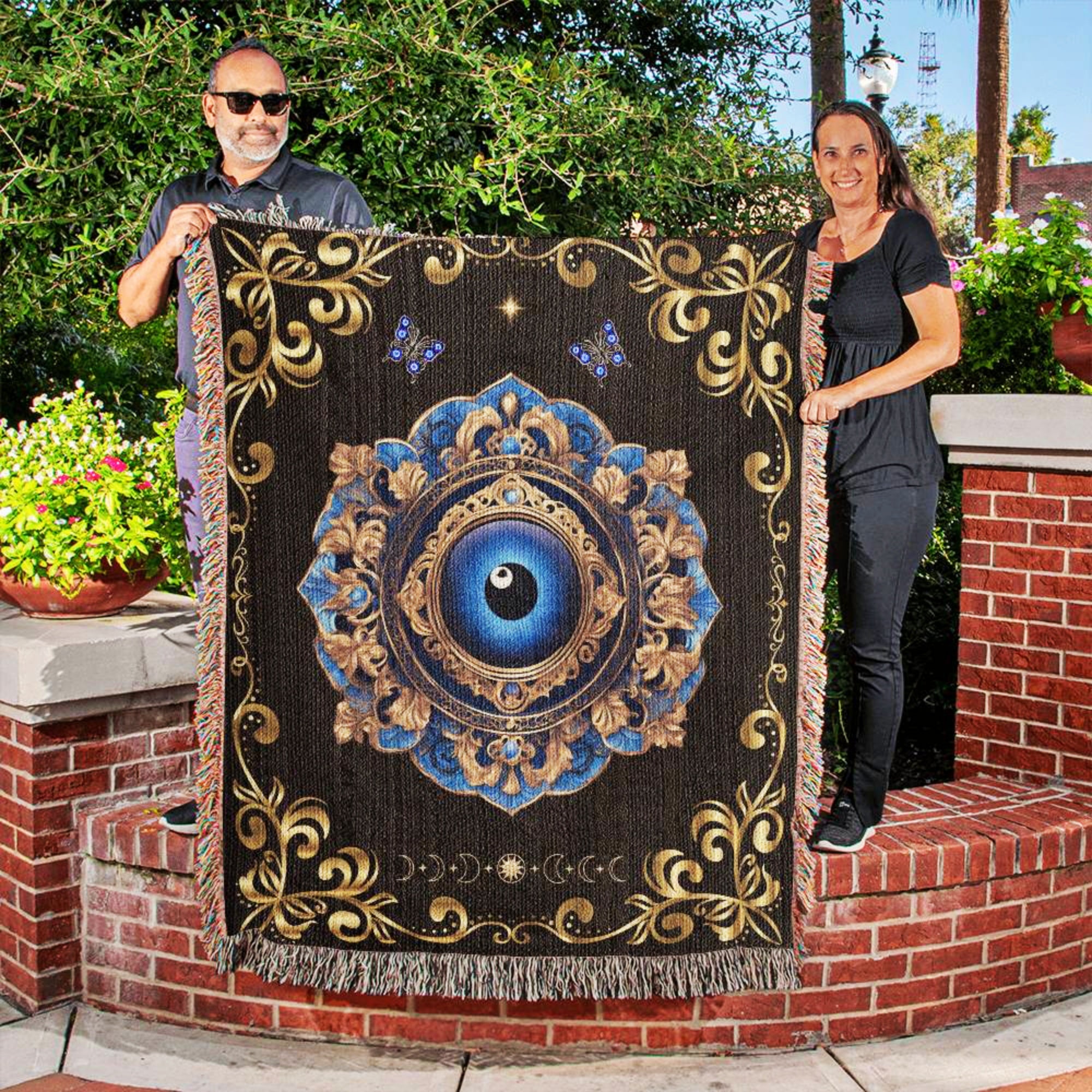Evil Eye Gift Woven Tapestry Blanket Throw