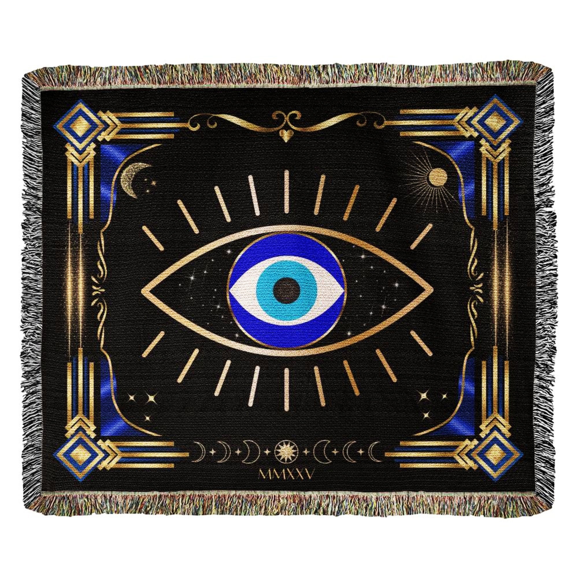 Turkish Evil Eye Woven Blanket Throw