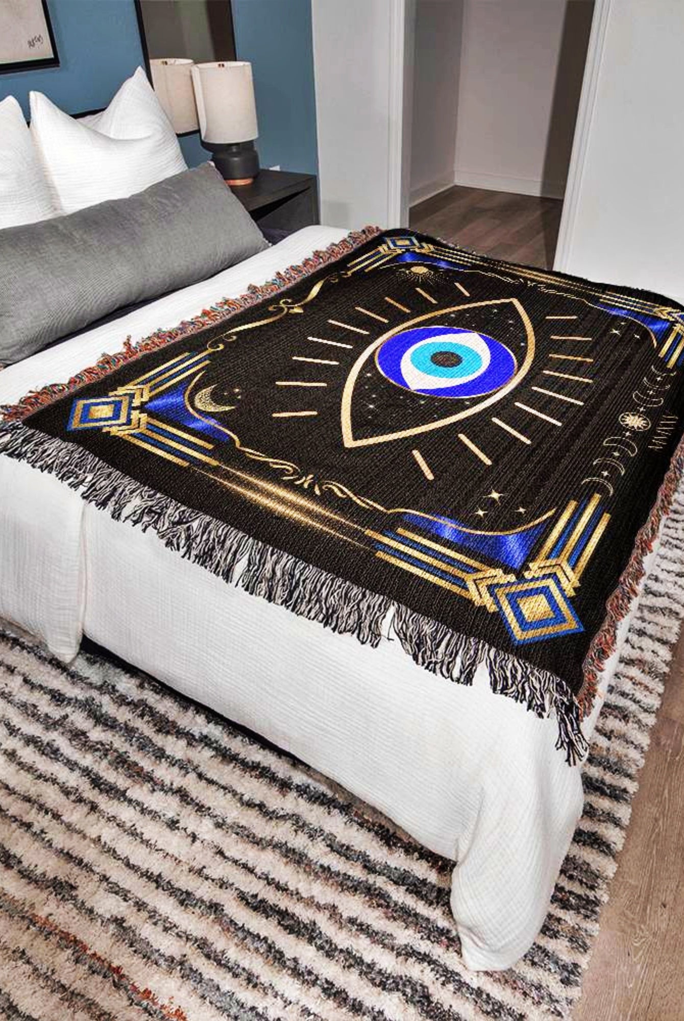 Evil Eye Woven Throw Blanket