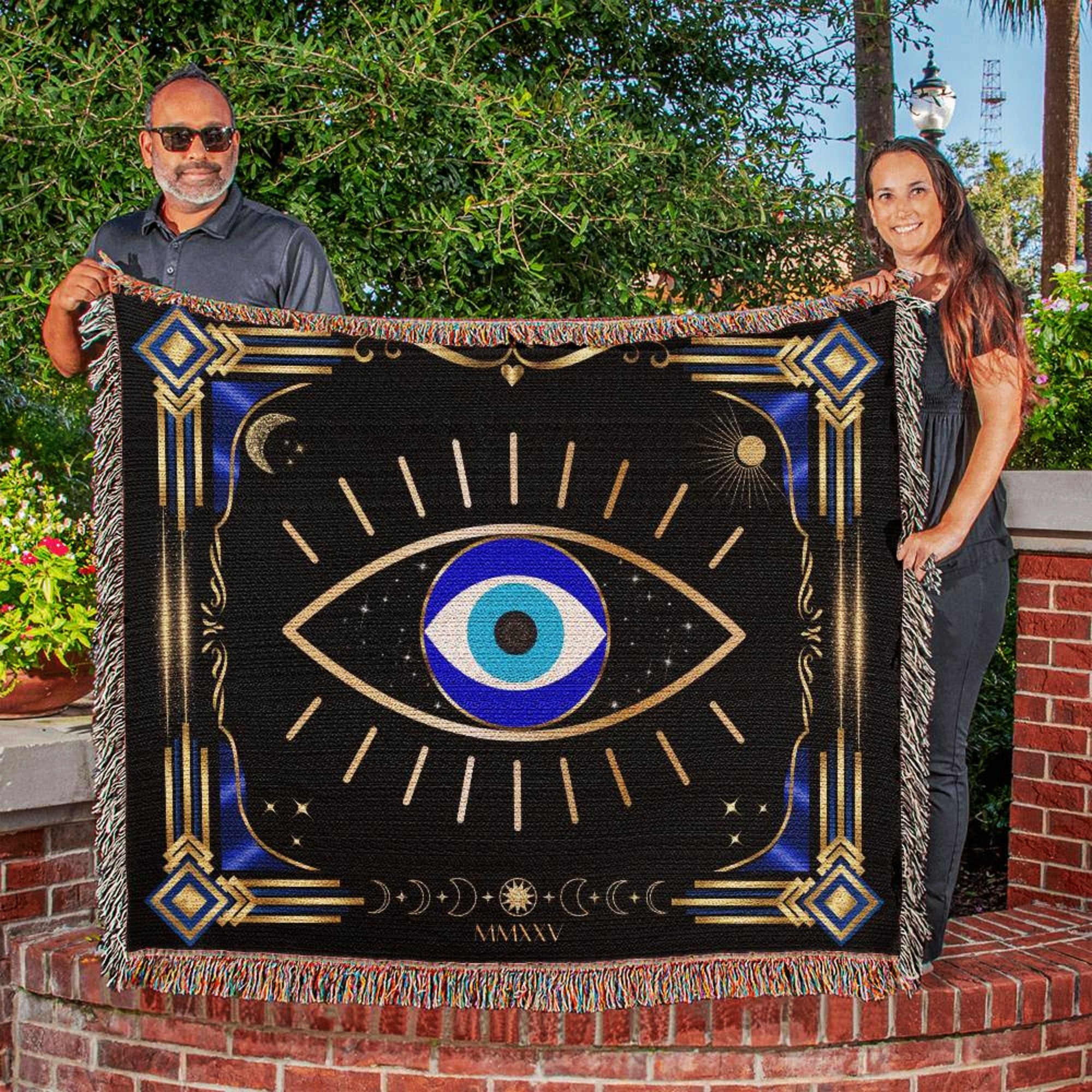 Turkish Evil Eye Woven Blanket Throw