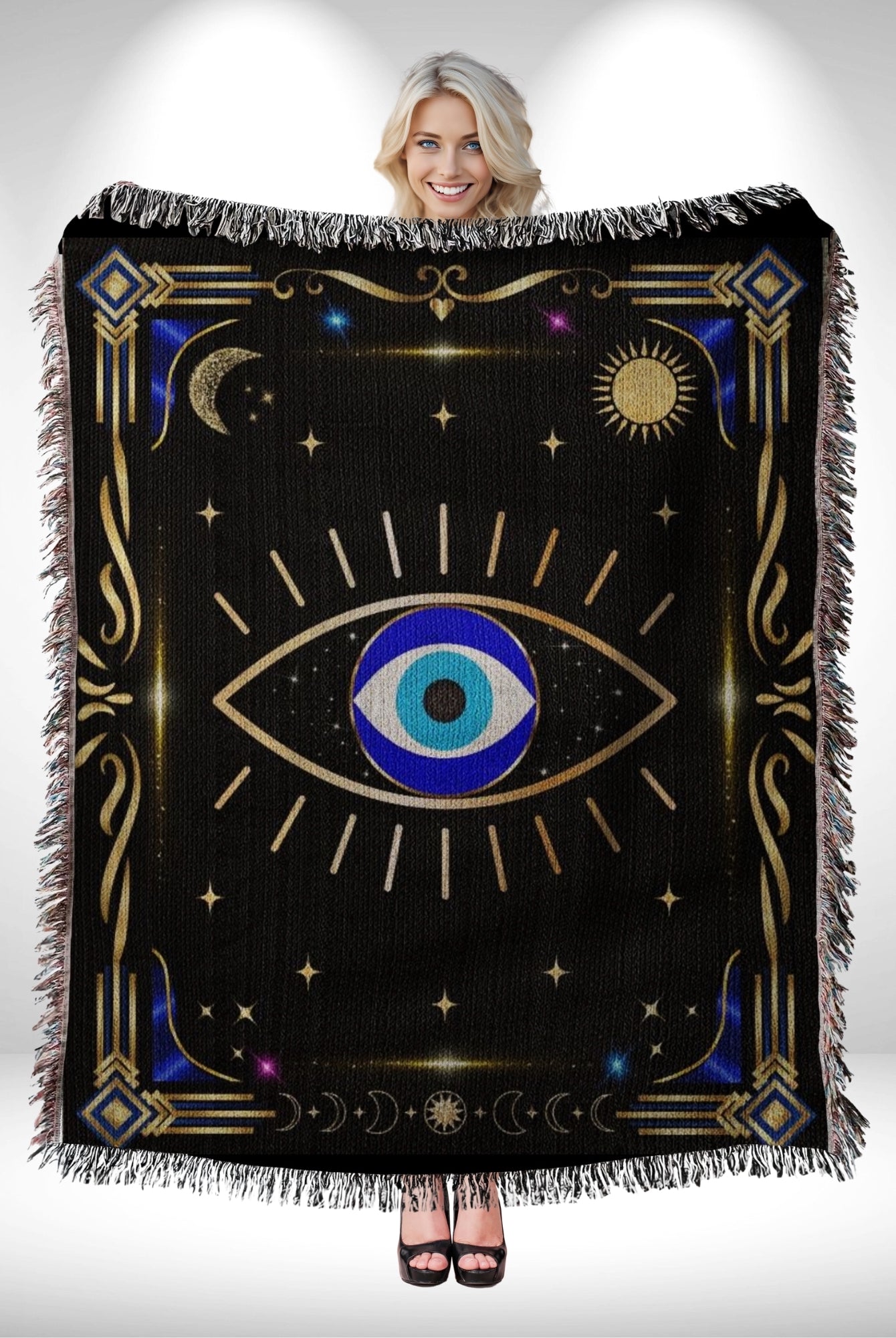 Evil Eye Gift Woven Throw Blanket