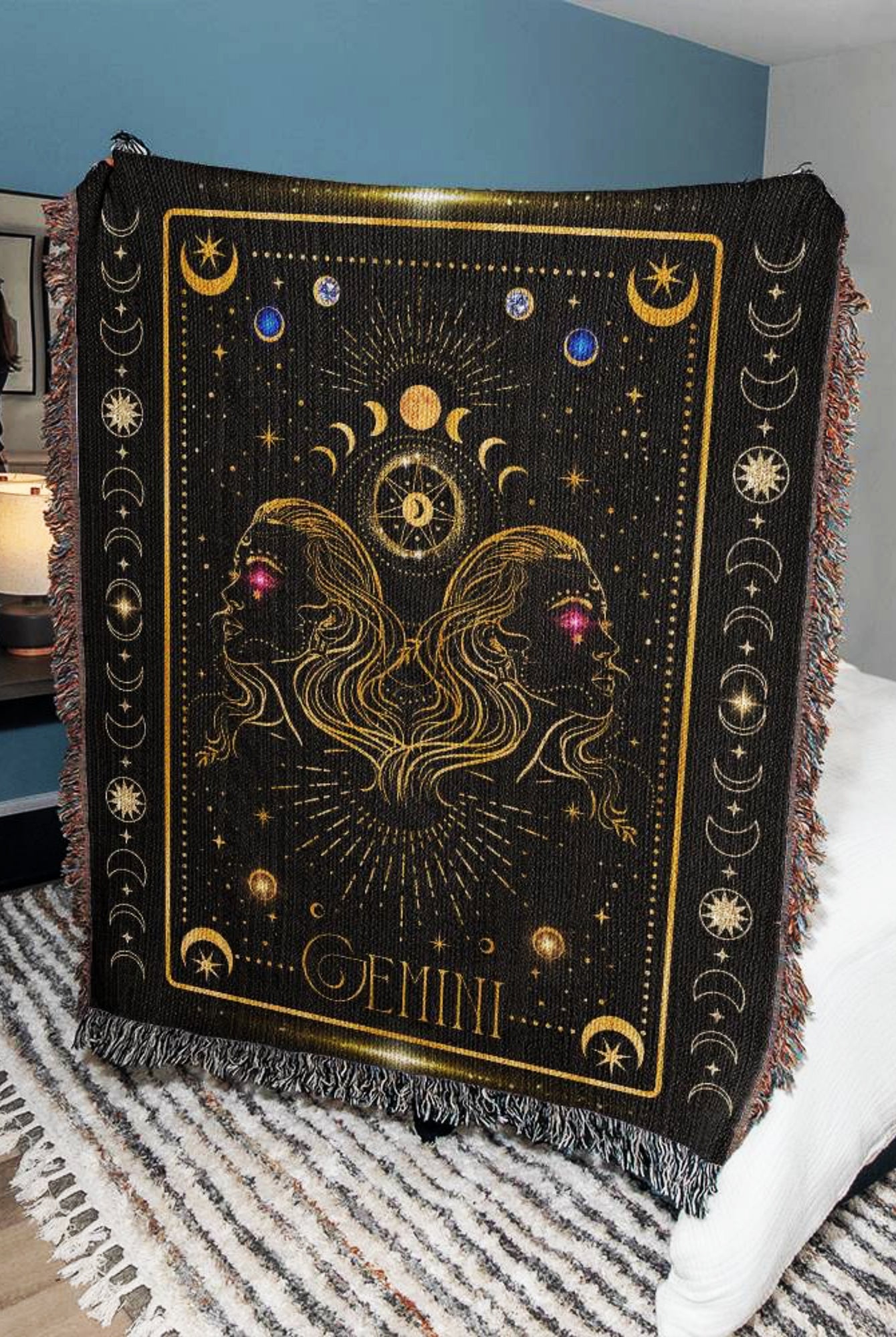 Gemini Zodiac Luxury Cotton Woven Throw Blanket