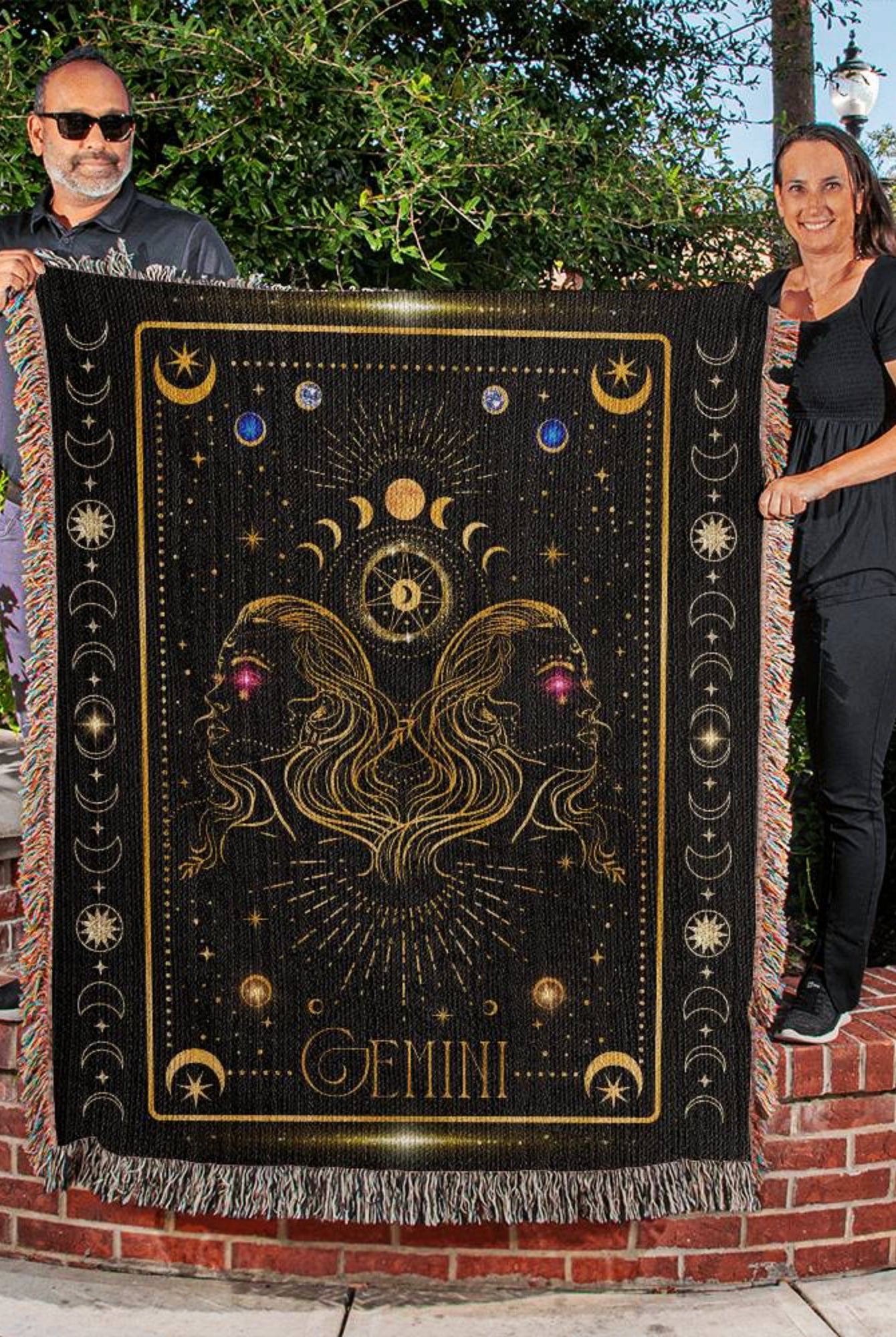 Gemini Zodiac Cotton Woven Throw Blanket