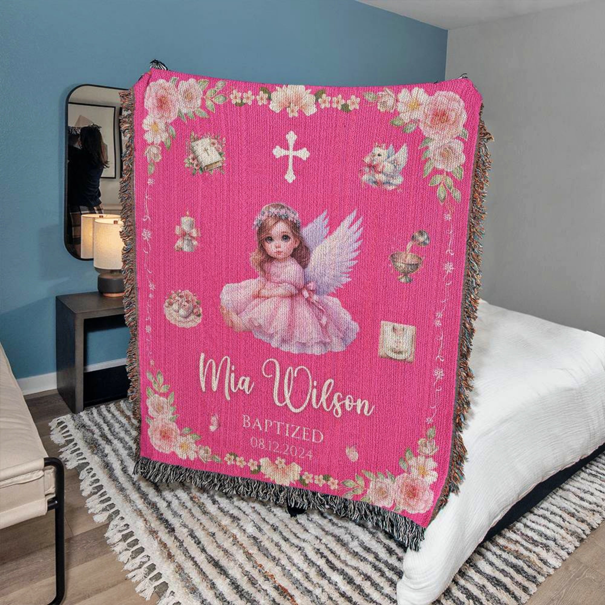 Baptism Gift for Girls Personalized Woven Blanket