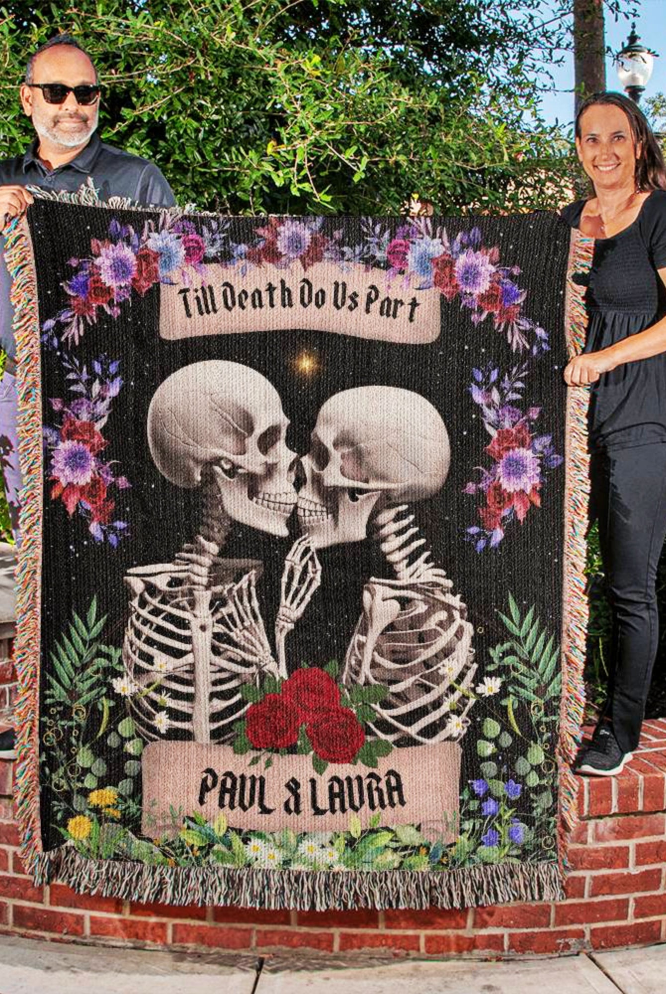 Custom Goth Wedding Skeletons Blanket
