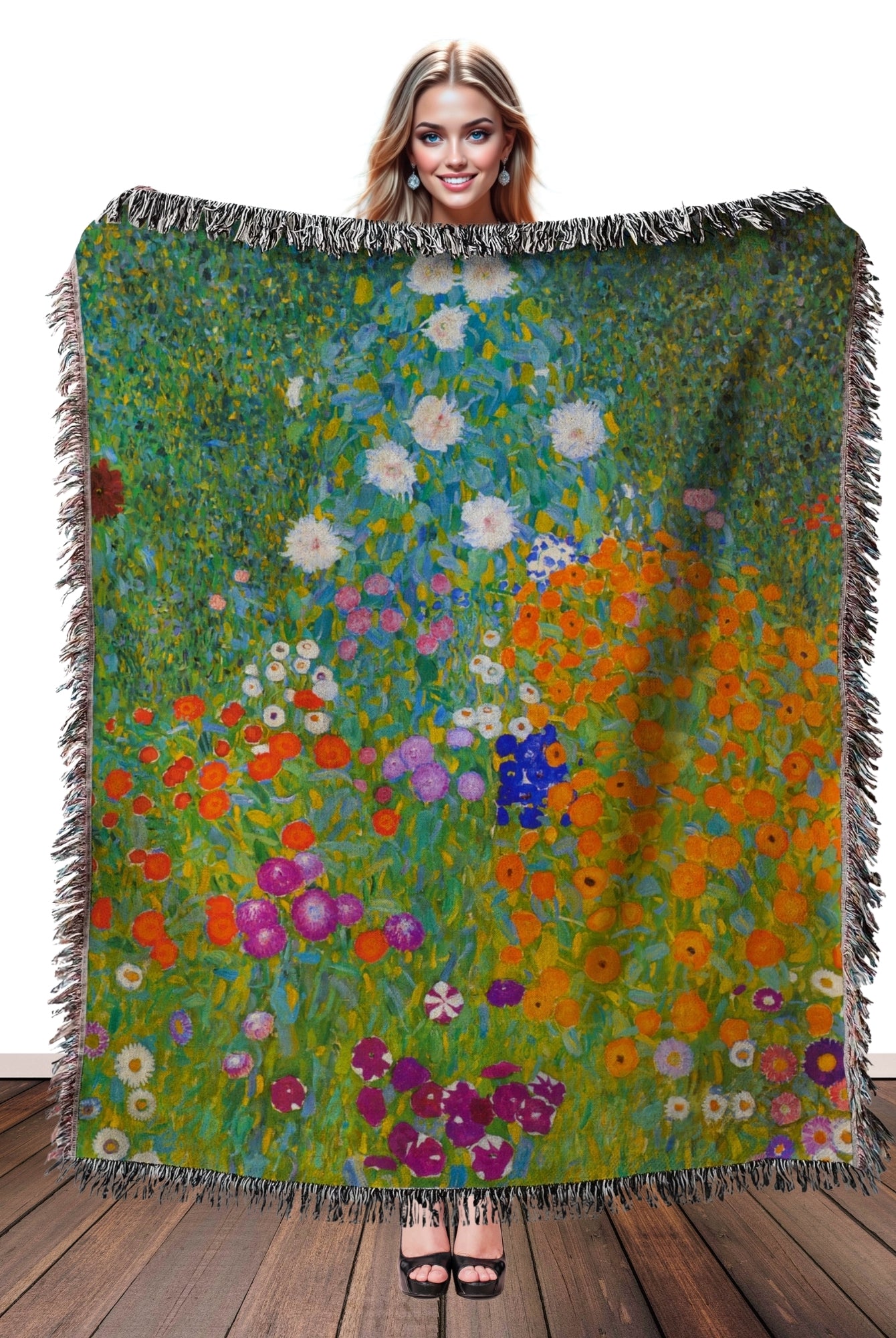 Gustav Klimt Flower Garden Woven Cotton Blanket Throw