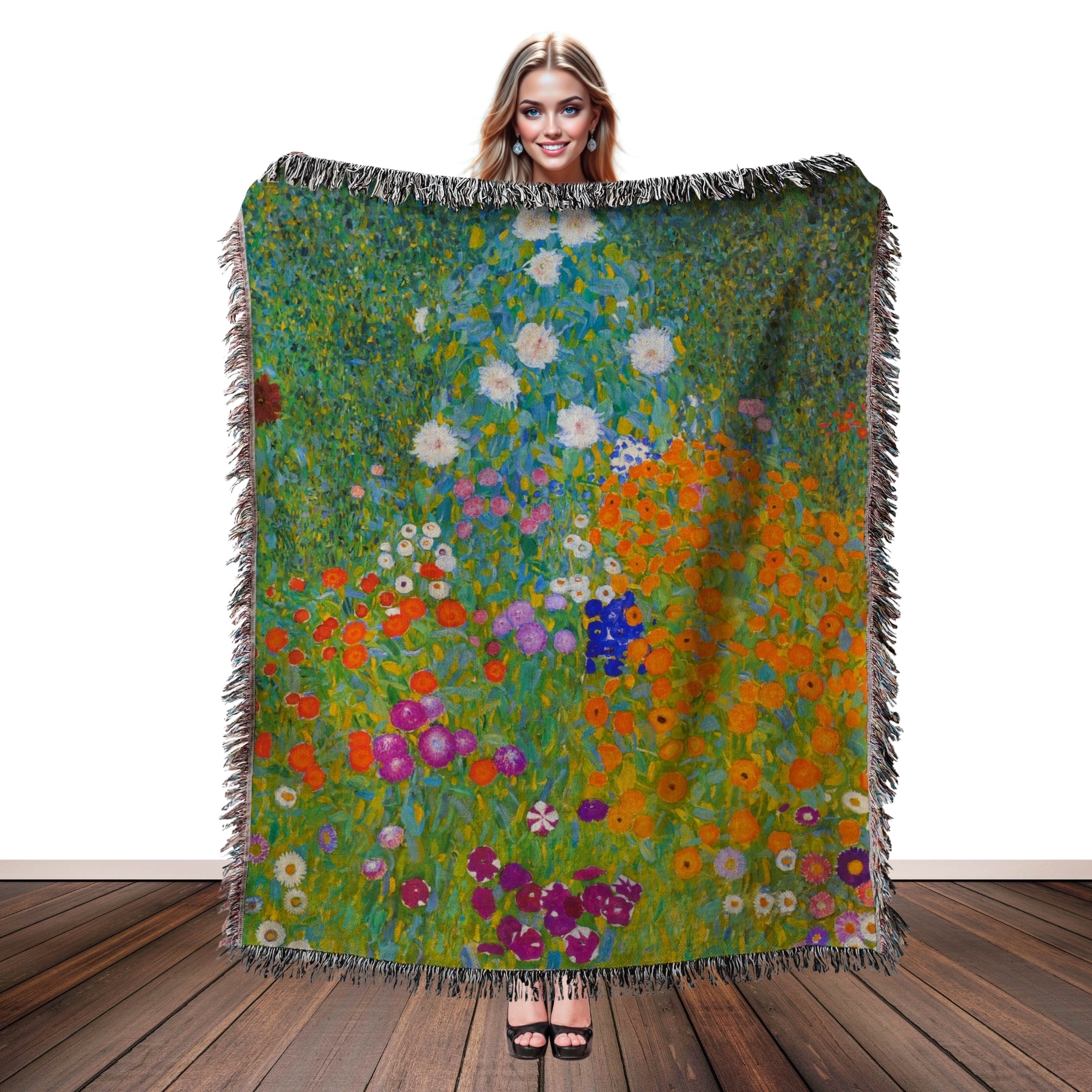 Gustav Klimt Flower Garden Woven Cotton Blanket Throw