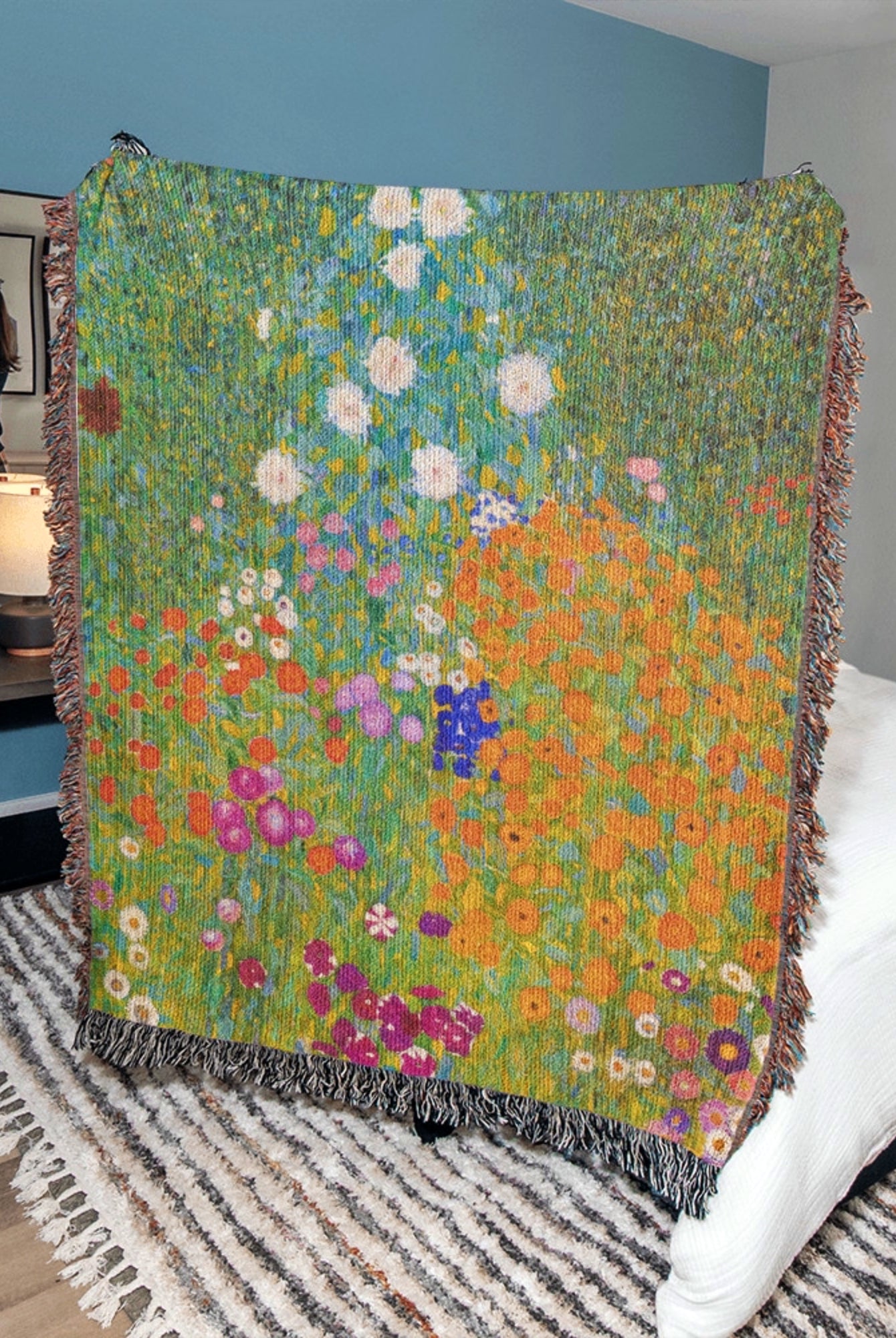 Gustav Klimt Flower Garden Woven Cotton Blanket Throw