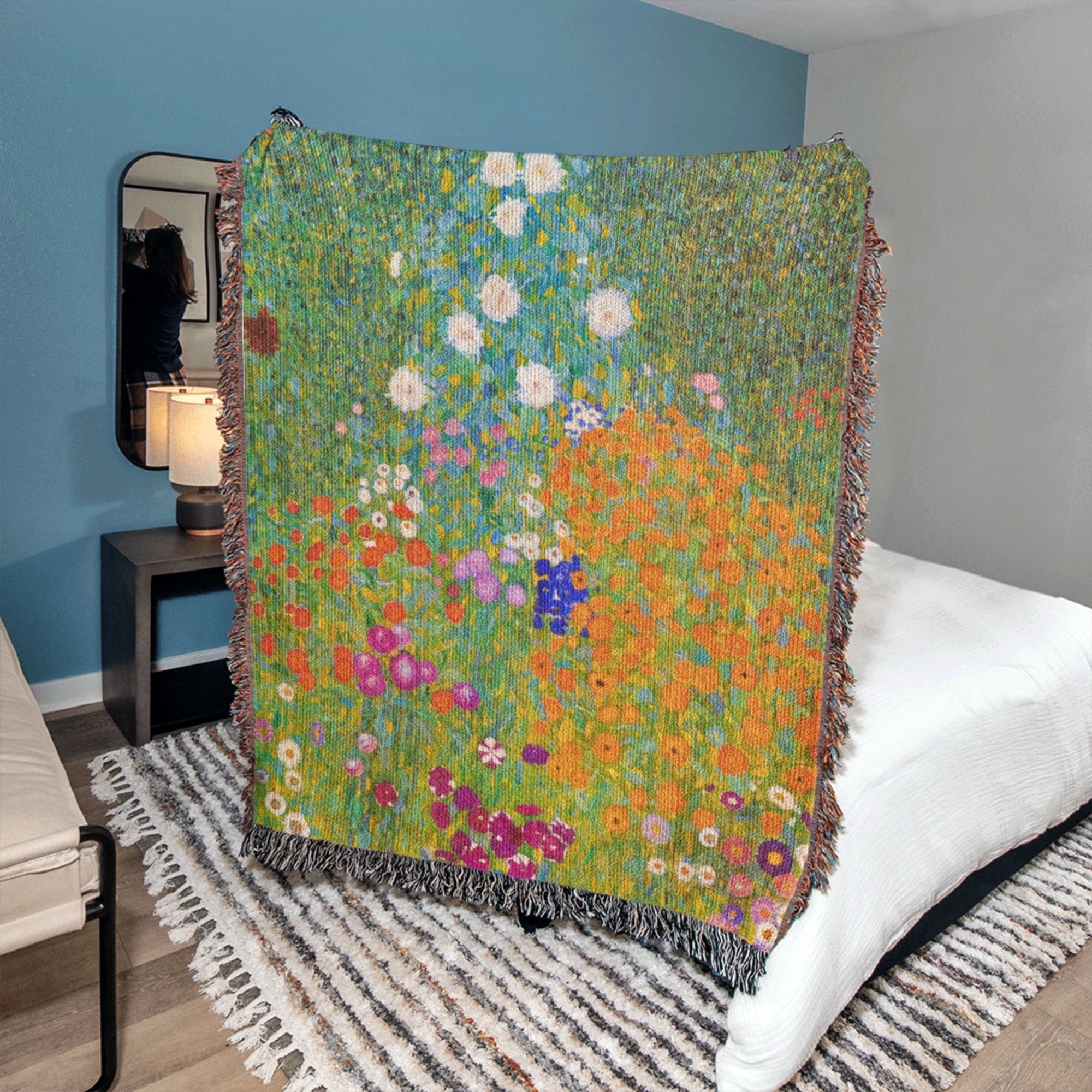 Gustav Klimt Flower Garden Woven Cotton Blanket Throw