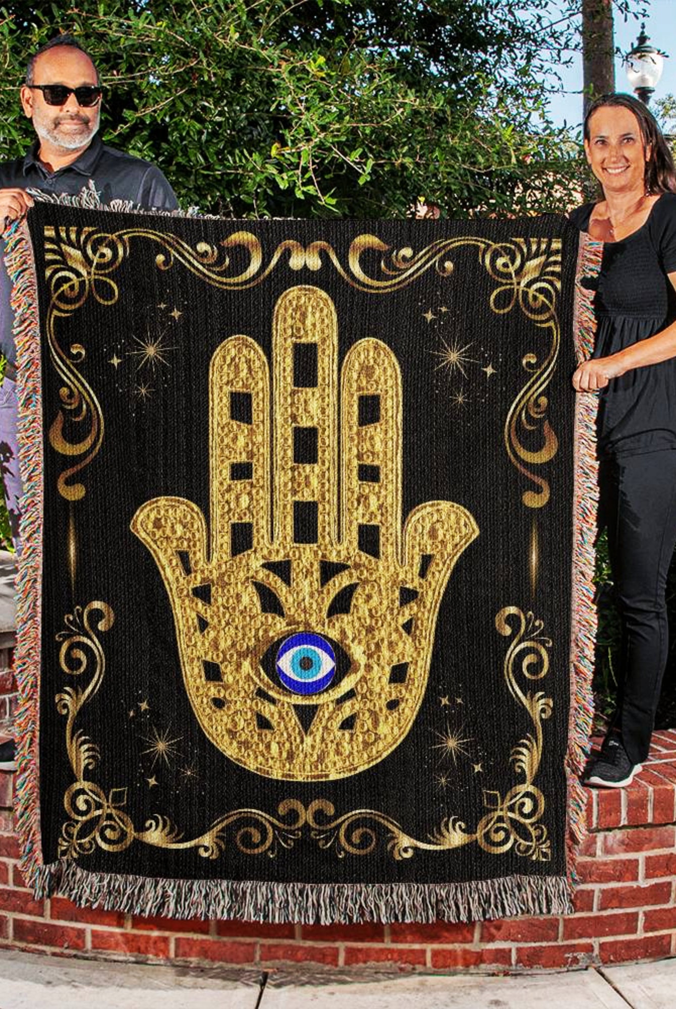 Hamsa Evil Eye Woven Blanket