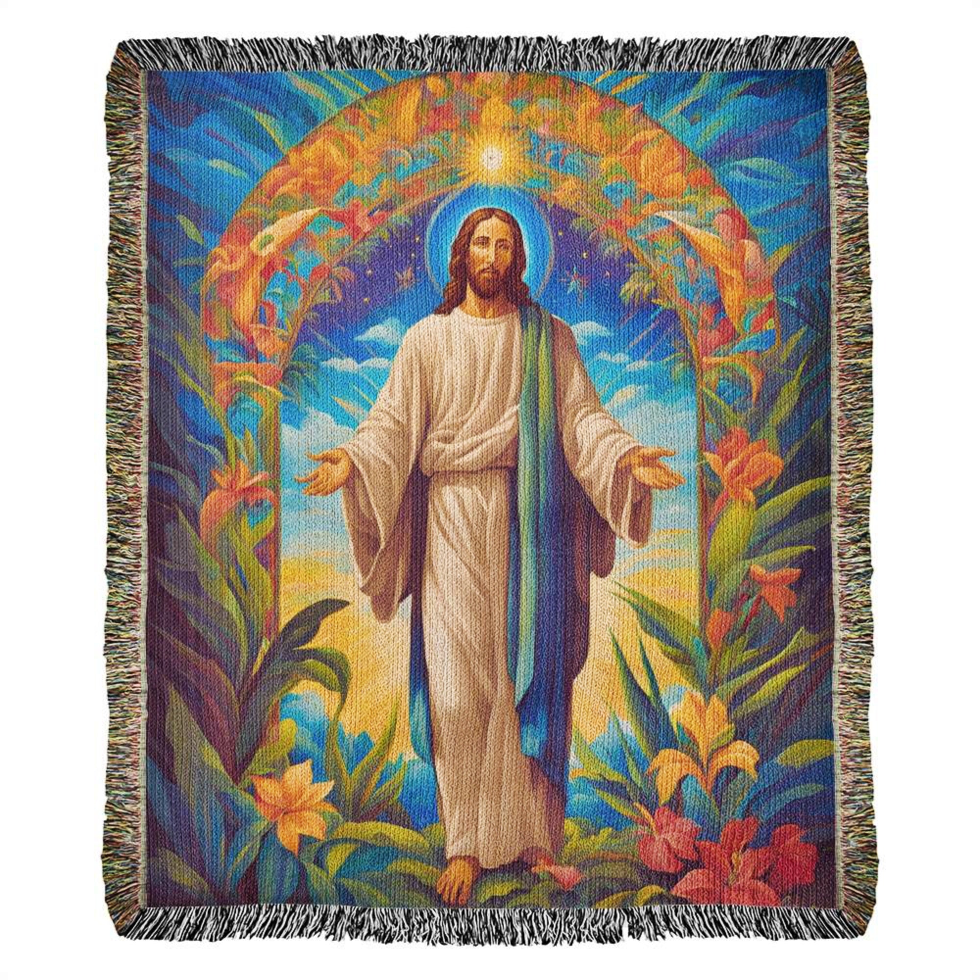 Jesus Christ Christian Woven Tapestry Blanket Throw