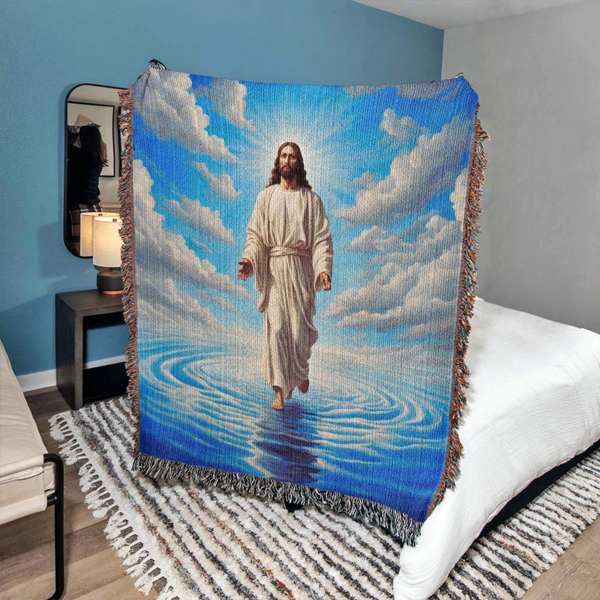 Jesus Walking on Water Woven Tapestry Blanket