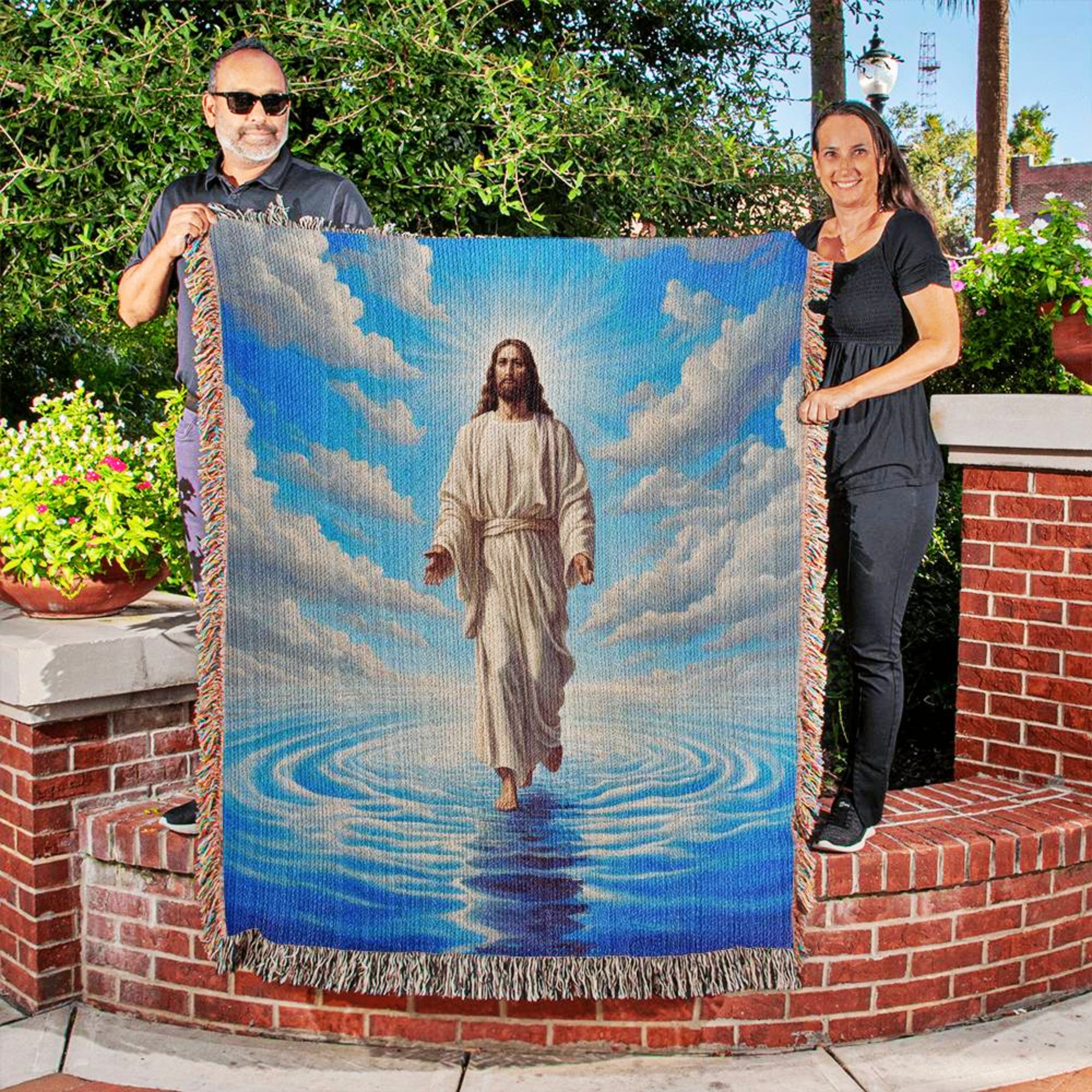 Jesus Walking on Water Woven Christian Art Tapestry Blanket