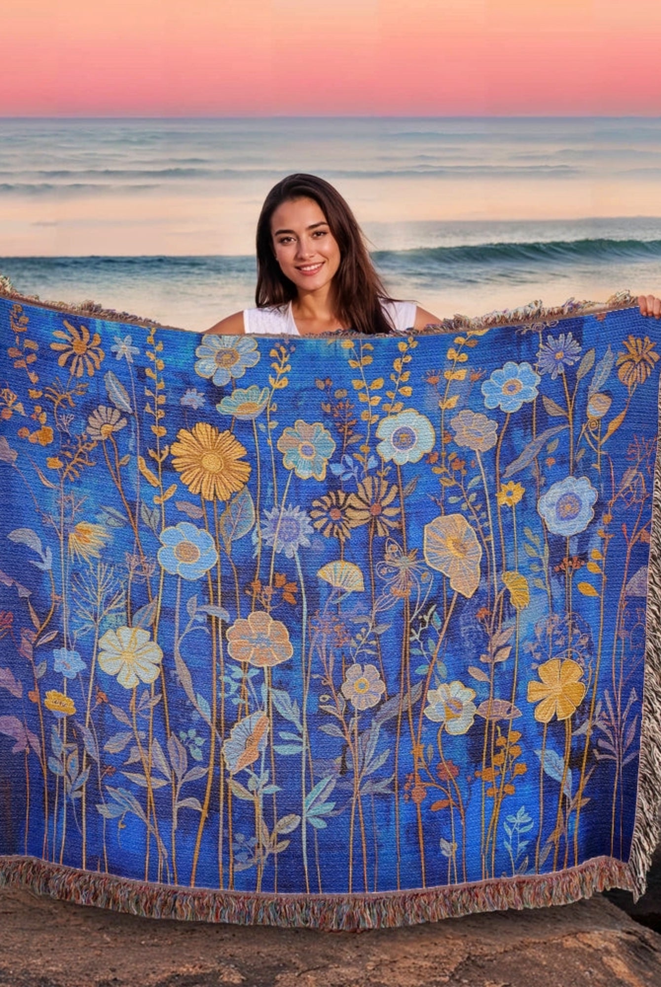 Klimt Flowers Woven Throw Blanket Bedroom Decor