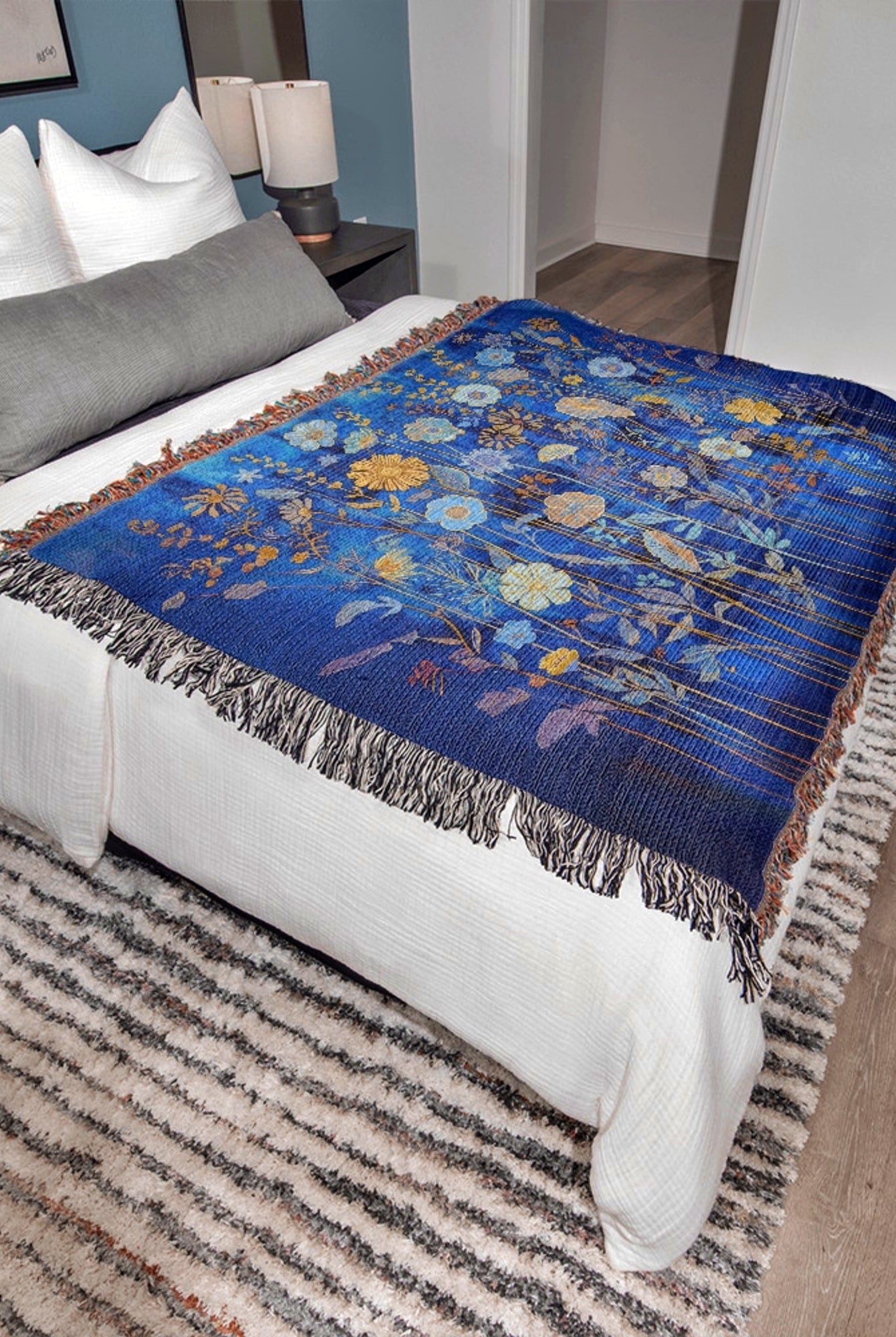 Klimt Flowers Woven Throw Blanket Bed Sofa Cover