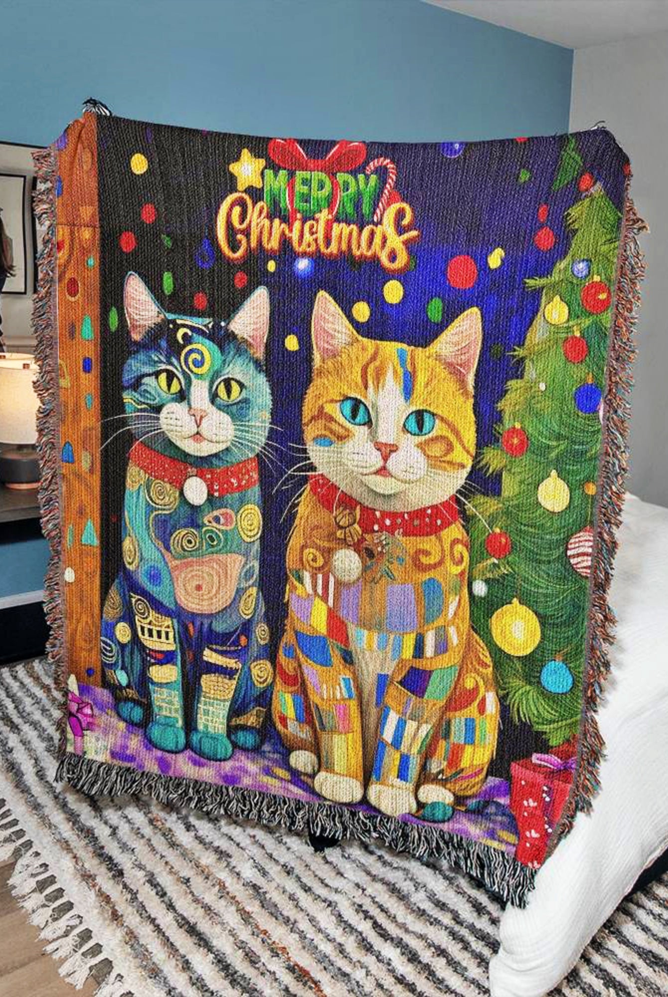 Christmas Cats Woven Throw Blanket Christmas Gift for Mom