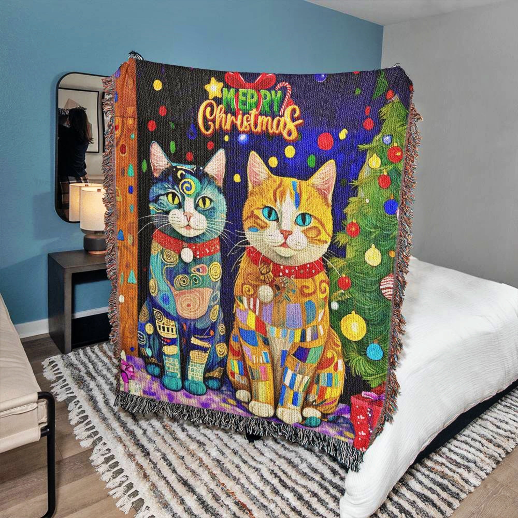Christmas Cats Woven Throw Blanket Christmas Gift for Mom