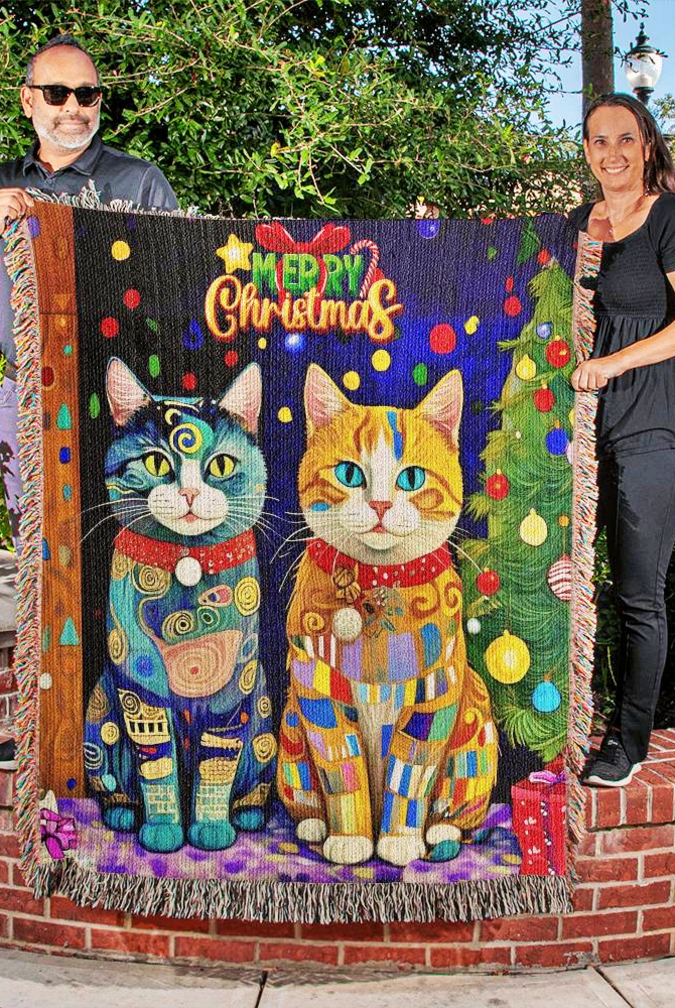 Christmas Cats Woven Blanket Christmas Gift for Mom