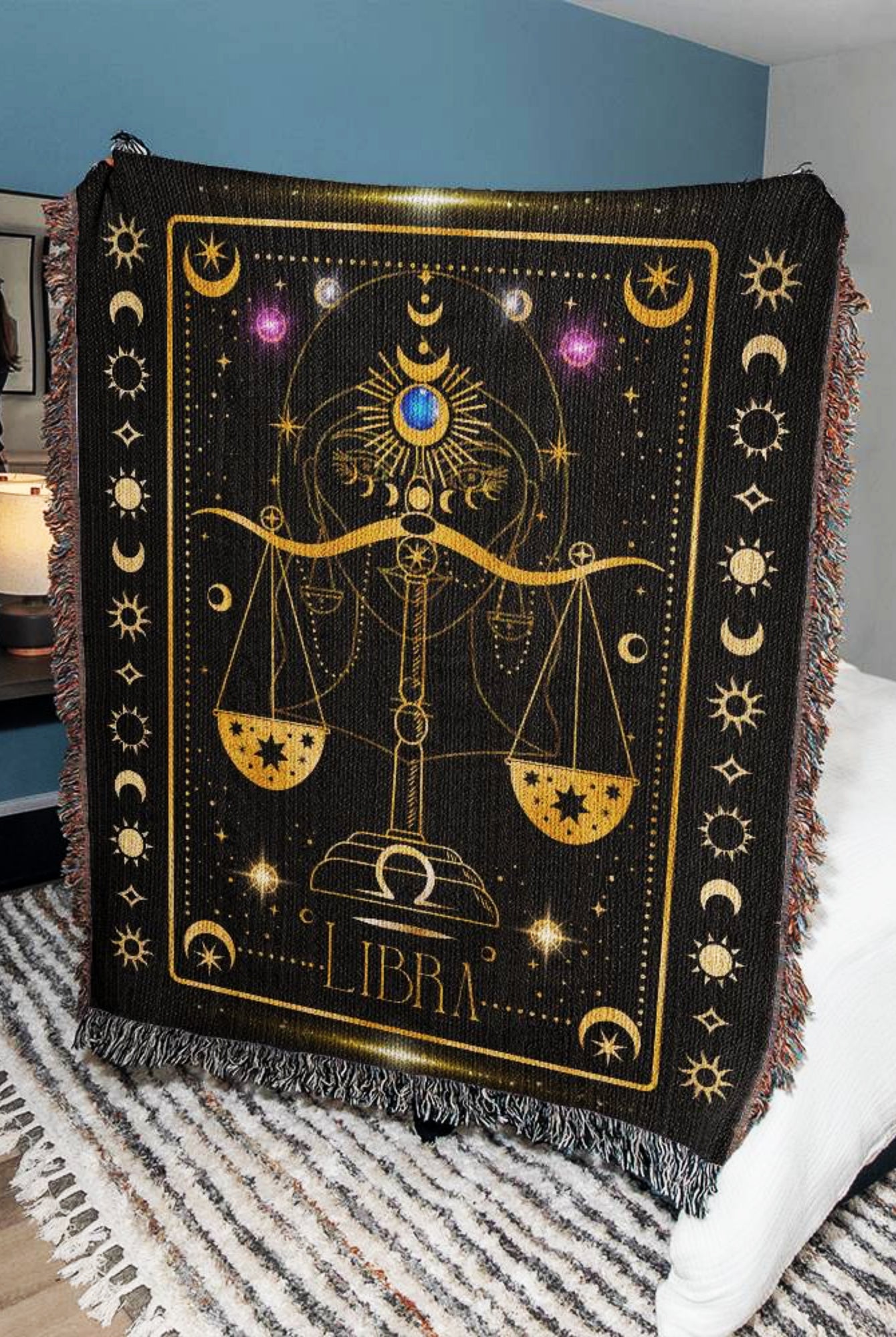 Libra Zodiac Gift Woven Throw Blanket